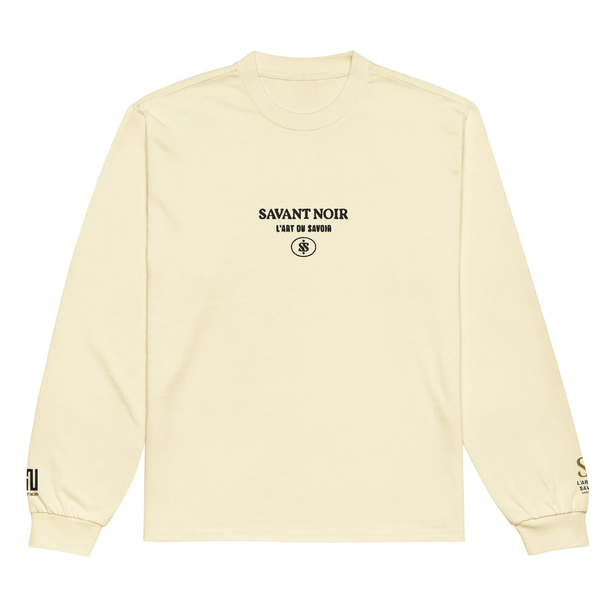 SAVANT NOIR luxury long sleeve shirt in cream color with logo print on chest and sleeves