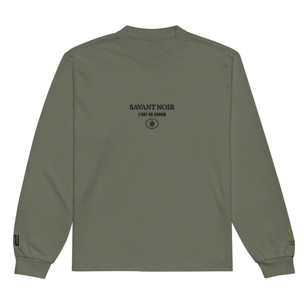 SAVANT NOIR luxury long sleeve shirt in olive green with logo print on chest and sleeve cuffs