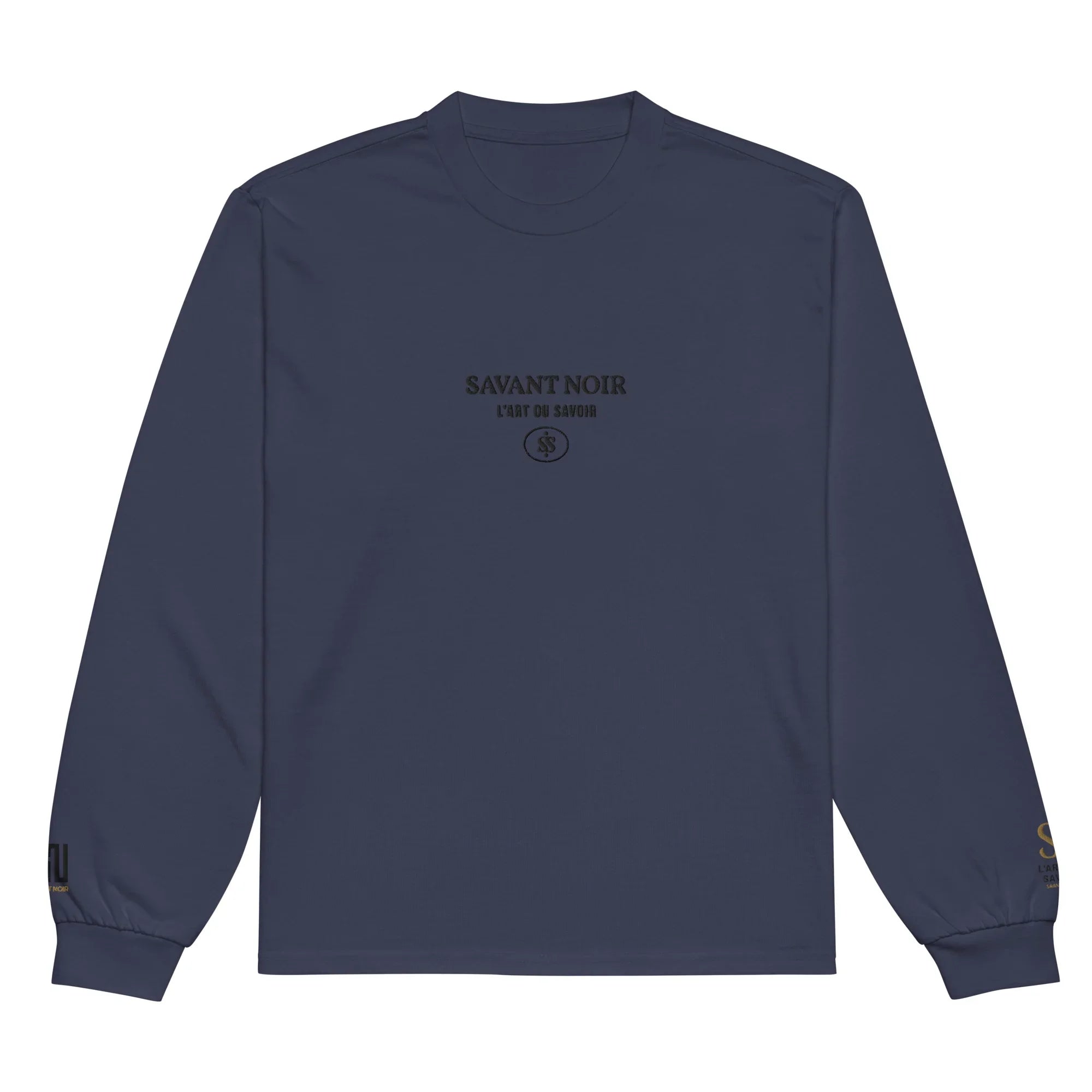 SAVANT NOIR navy blue luxury long sleeve shirt with printed logo on chest and sleeve cuffs