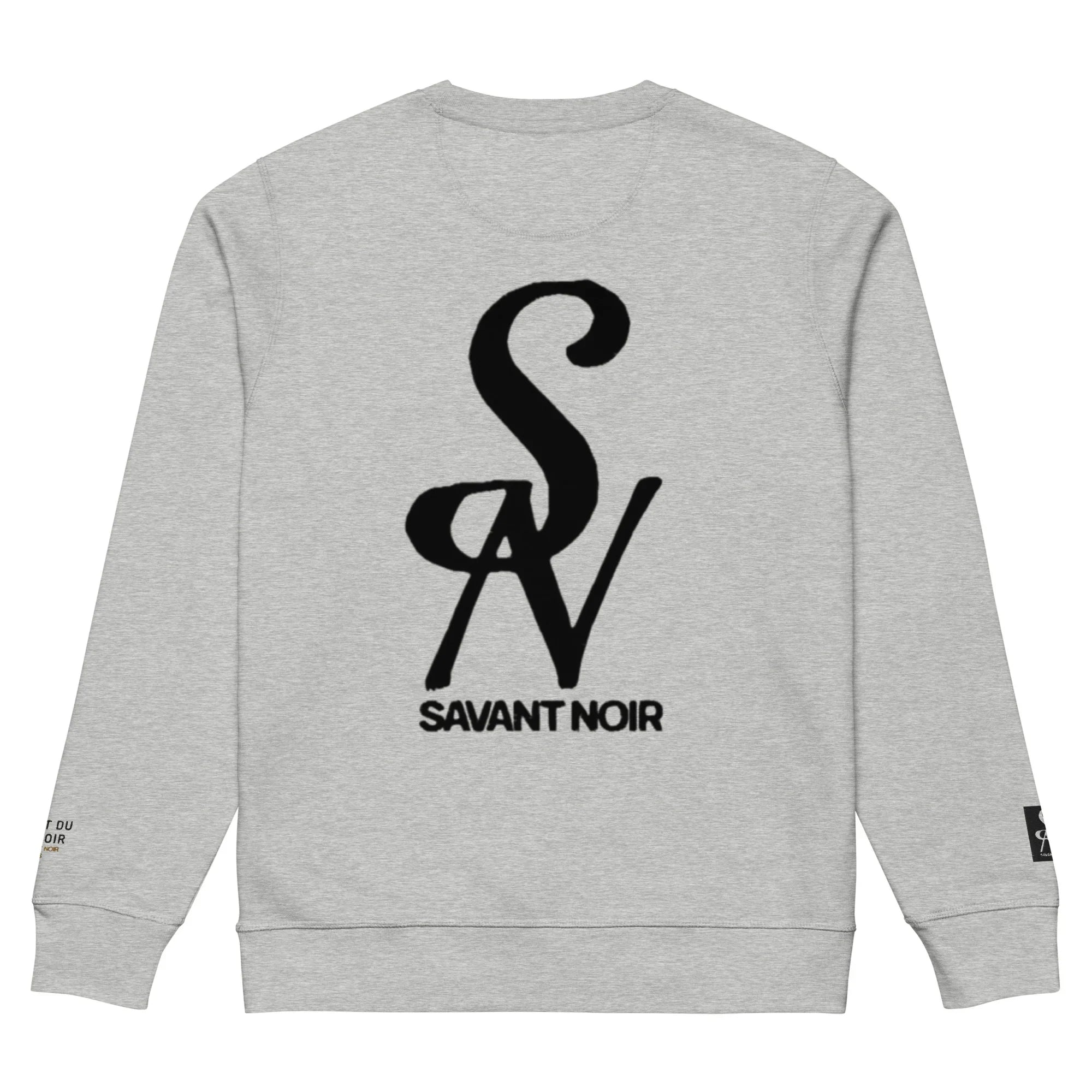 SAVANT NOIR luxury midweight crewneck sweatshirt in gray with black logo design on the back