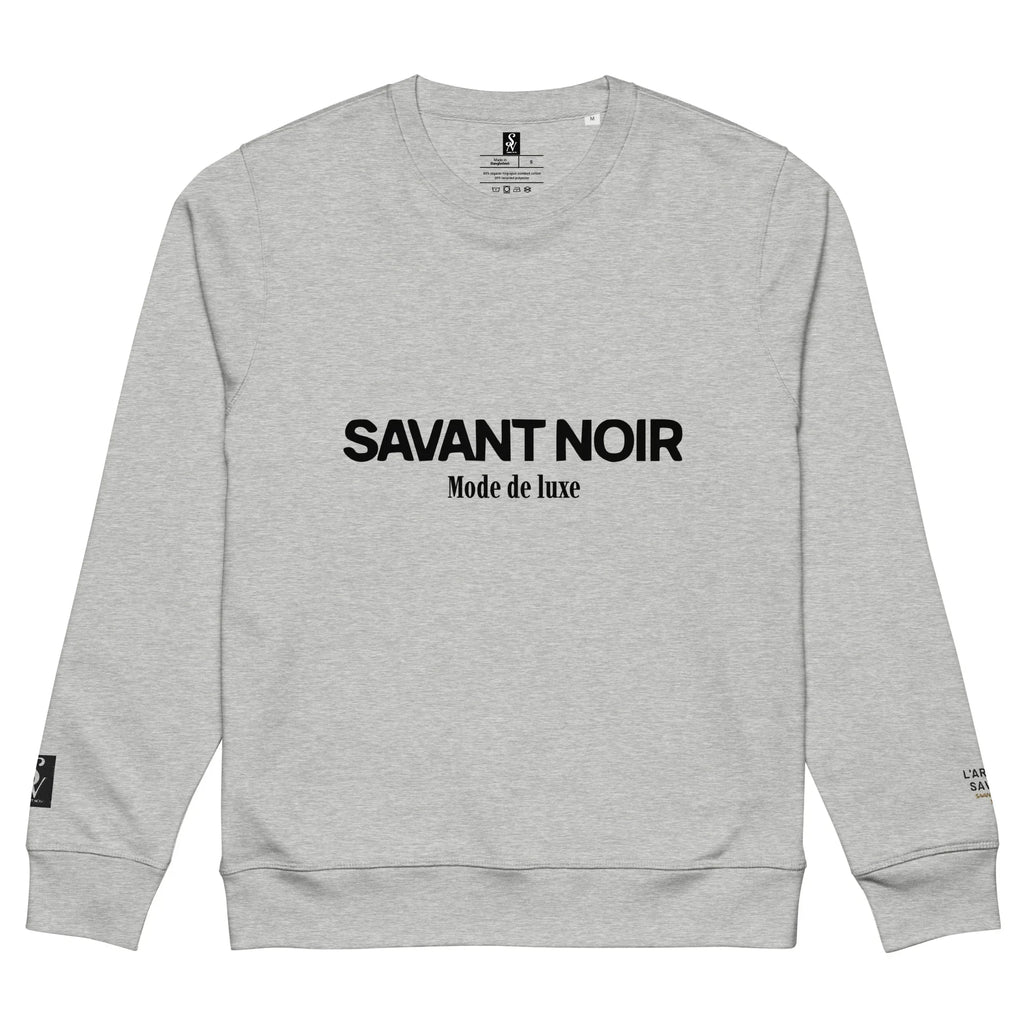 SAVANT NOIR gray luxury midweight crewneck sweatshirt with black text logo on front