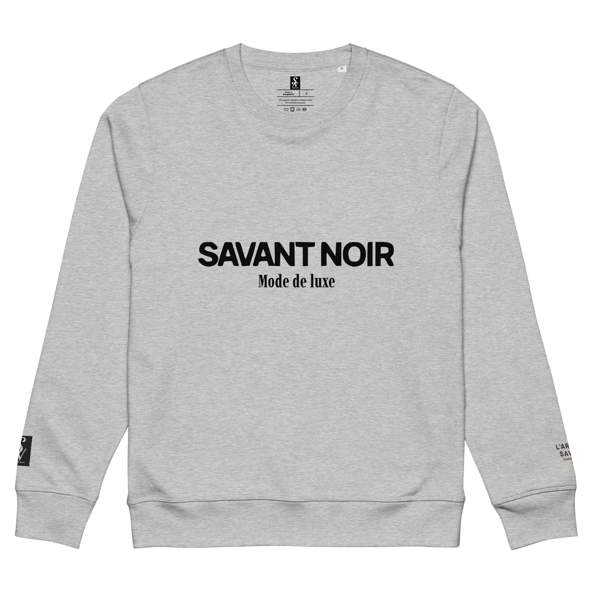 SAVANT NOIR gray luxury midweight crewneck sweatshirt with black text logo on front