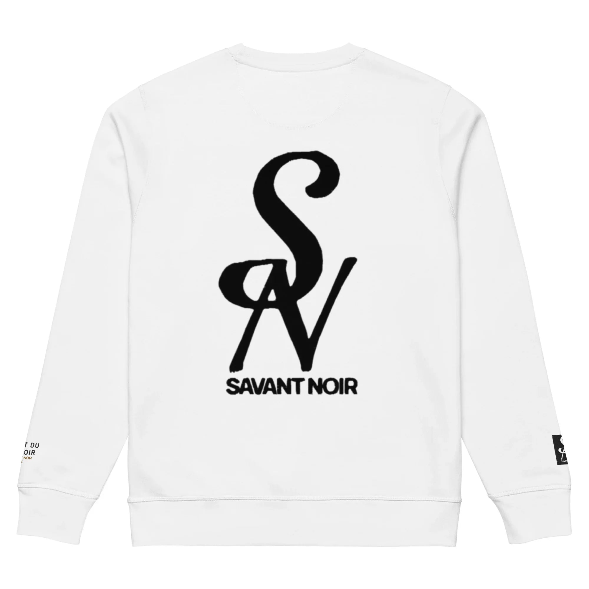 SAVANT NOIR white luxury midweight crewneck sweatshirt with black logo print on the back