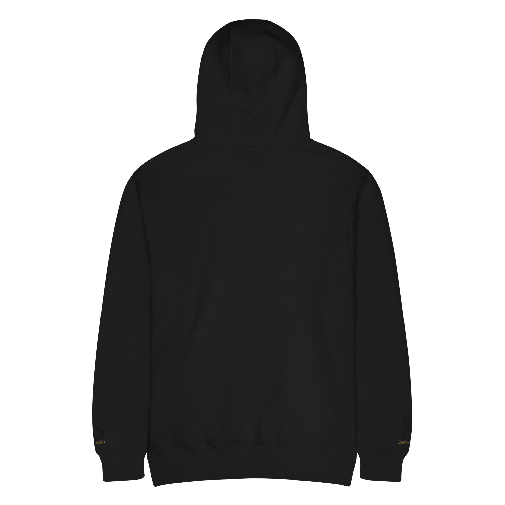 Black luxury streetwear hoodie from SAVANT NOIR shown from the back with a clean, minimalist design