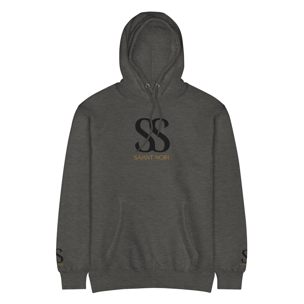 SAVANT NOIR luxury streetwear hoodie in dark gray with SS logo and front pocket