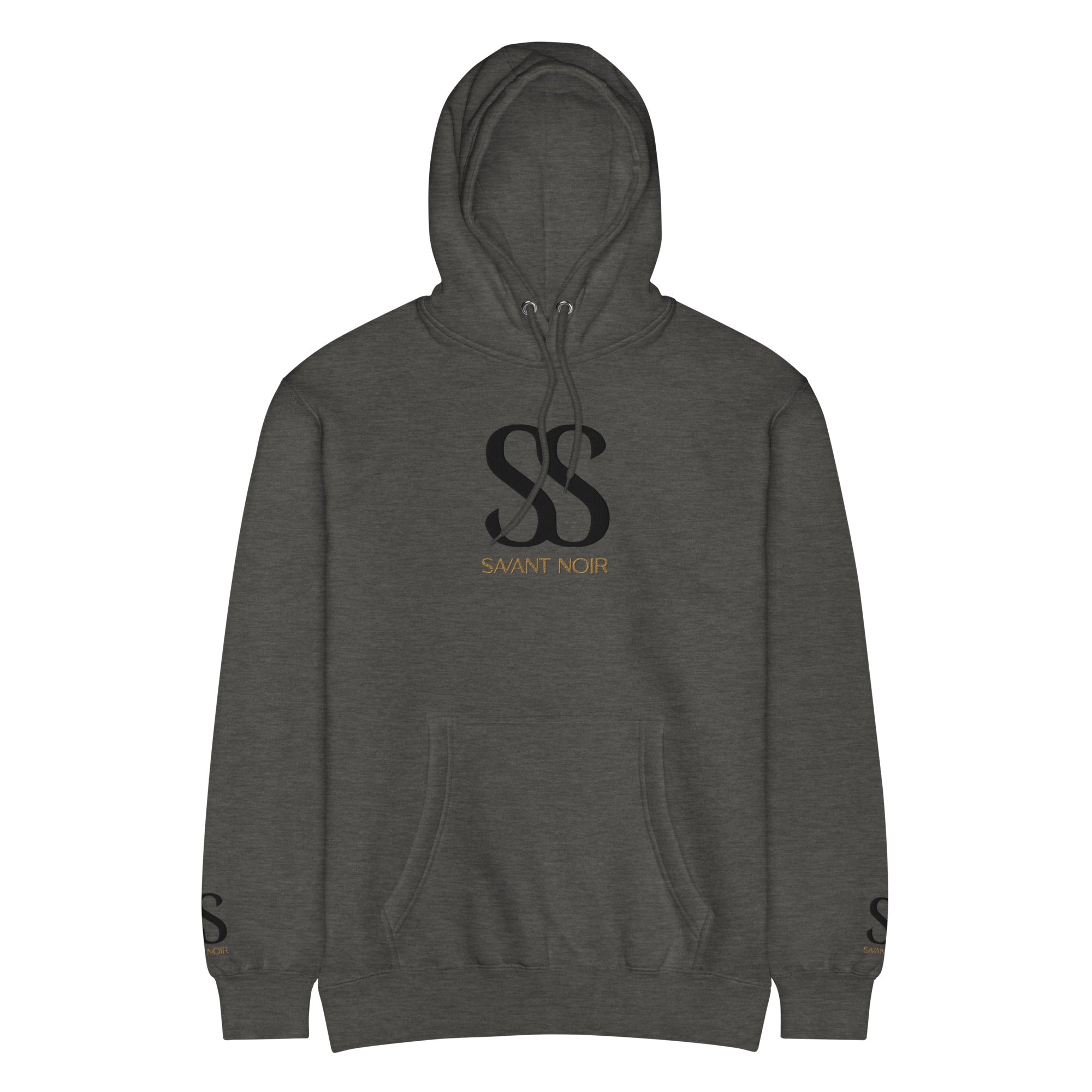 SAVANT NOIR luxury streetwear hoodie in dark gray with SS logo and front pocket