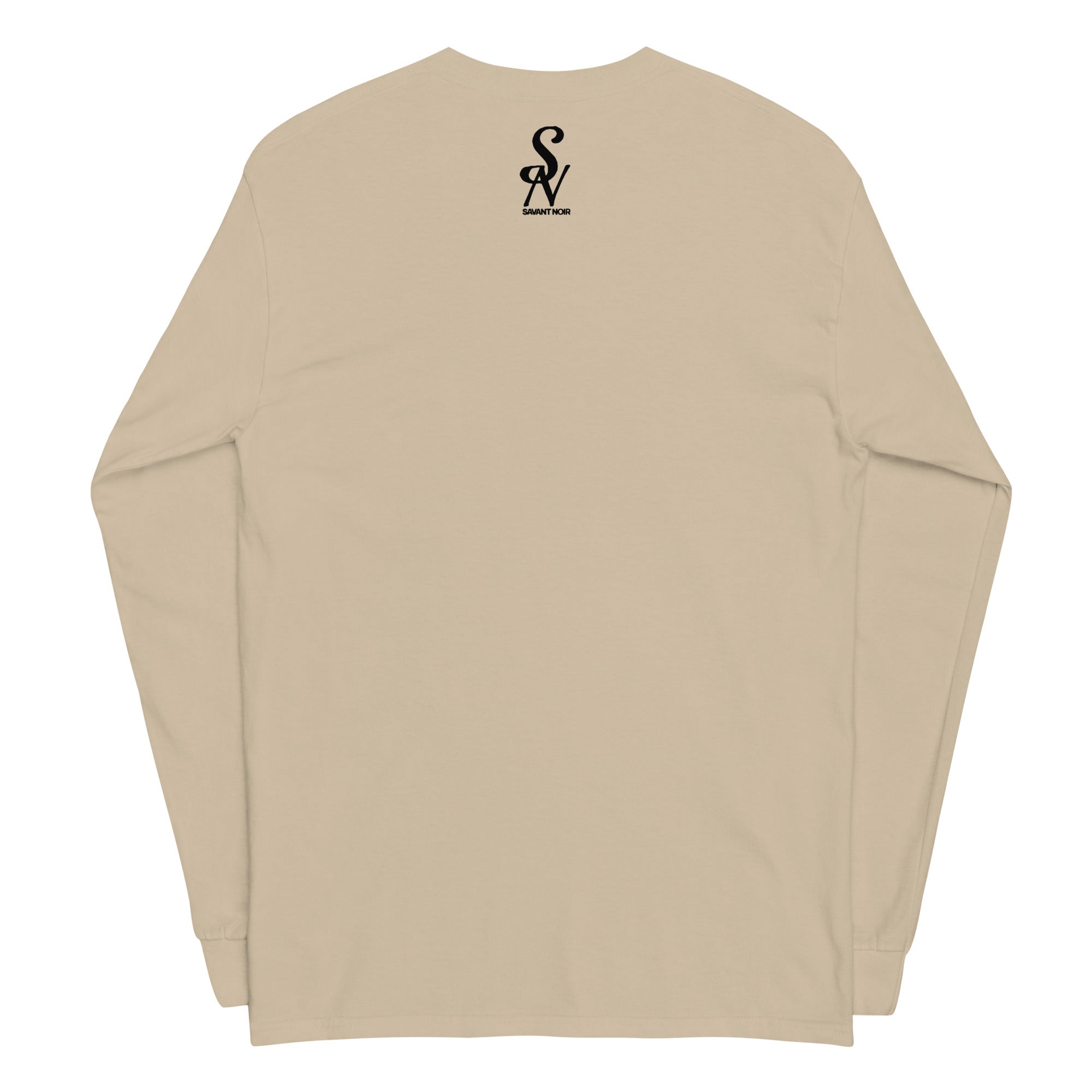 SAVANT NOIR beige luxury streetwear long sleeve with black logo print on the upper back