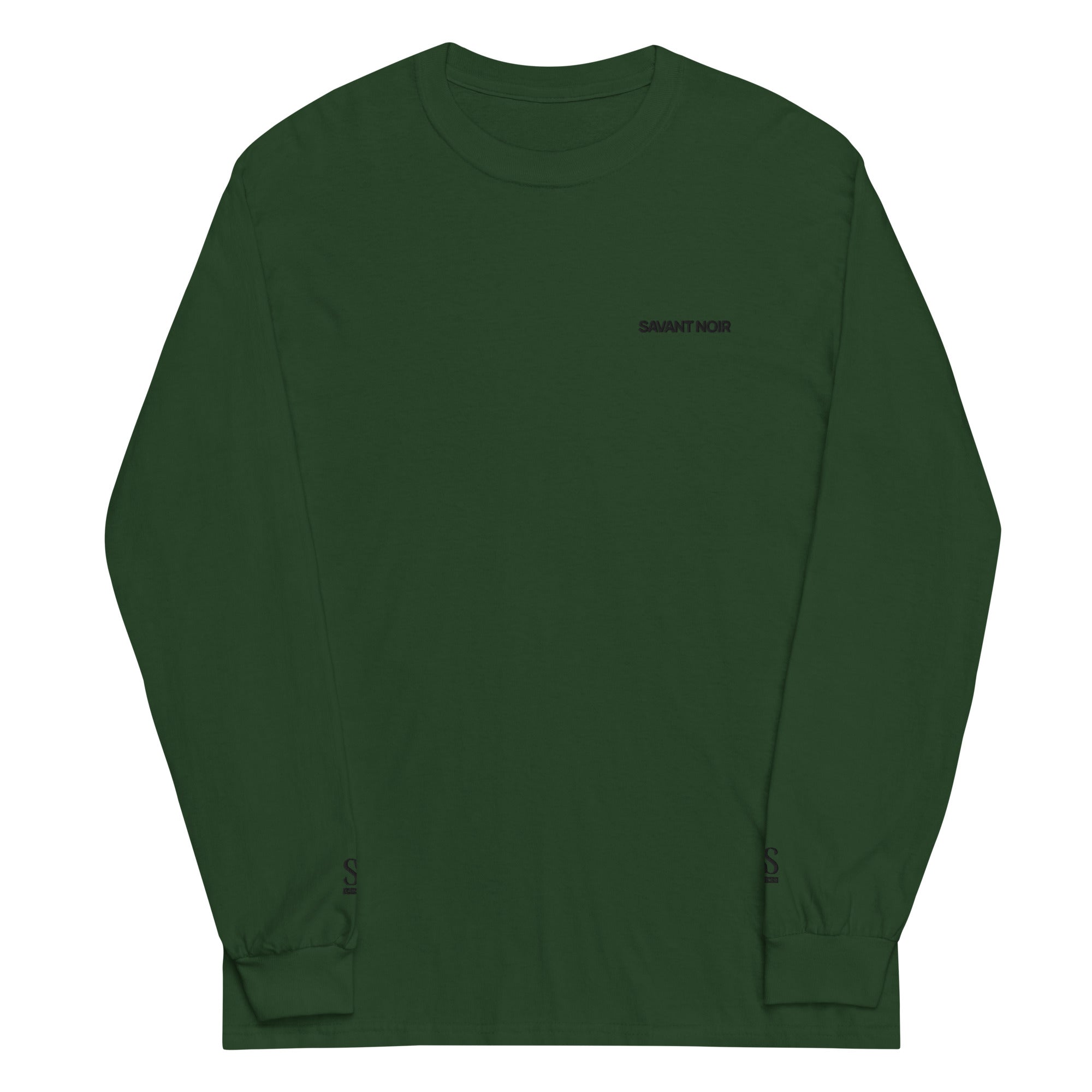 SAVANT NOIR green luxury streetwear long sleeve shirt with subtle logo on chest and cuffs
