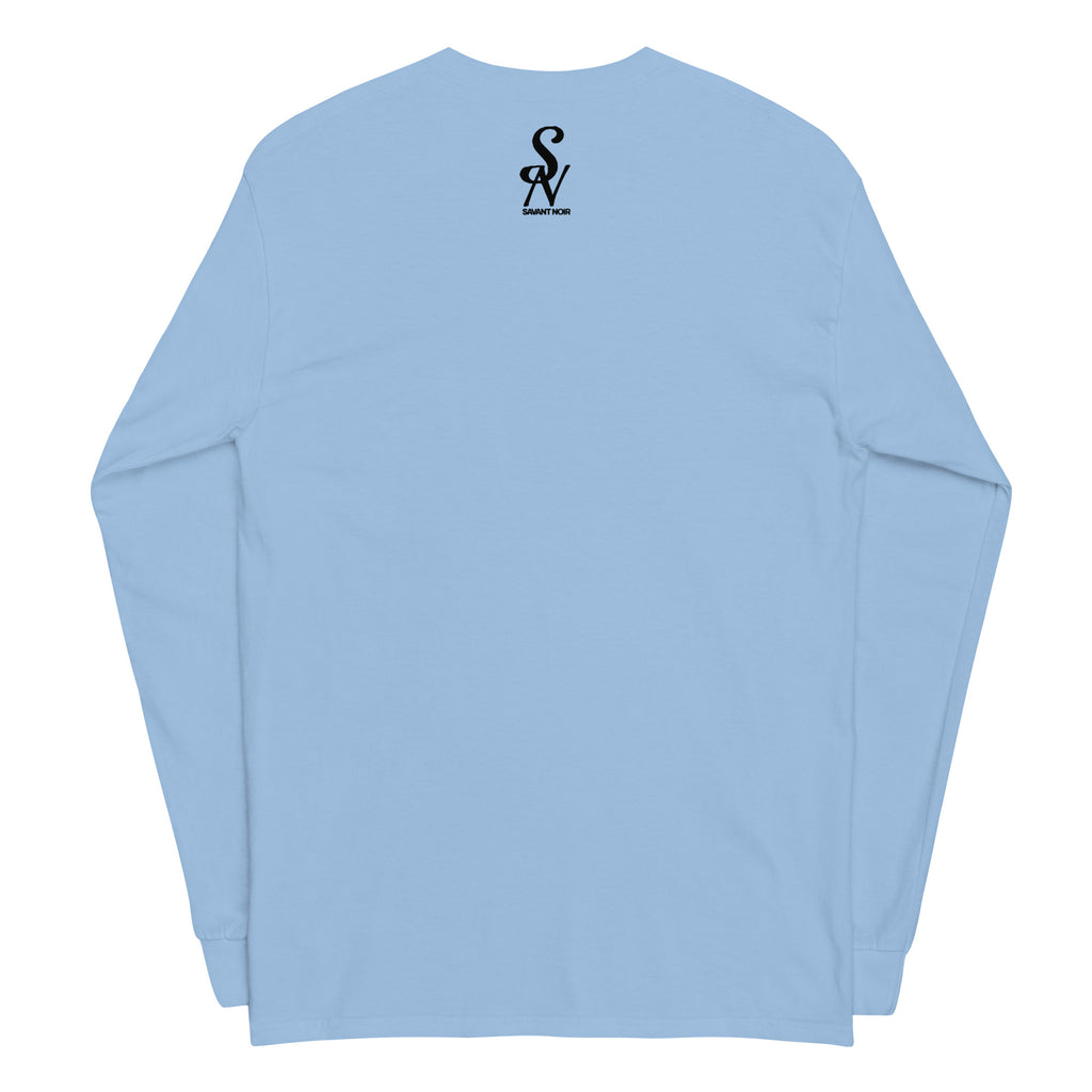 SAVANT NOIR light blue luxury streetwear long sleeve with black logo on upper back