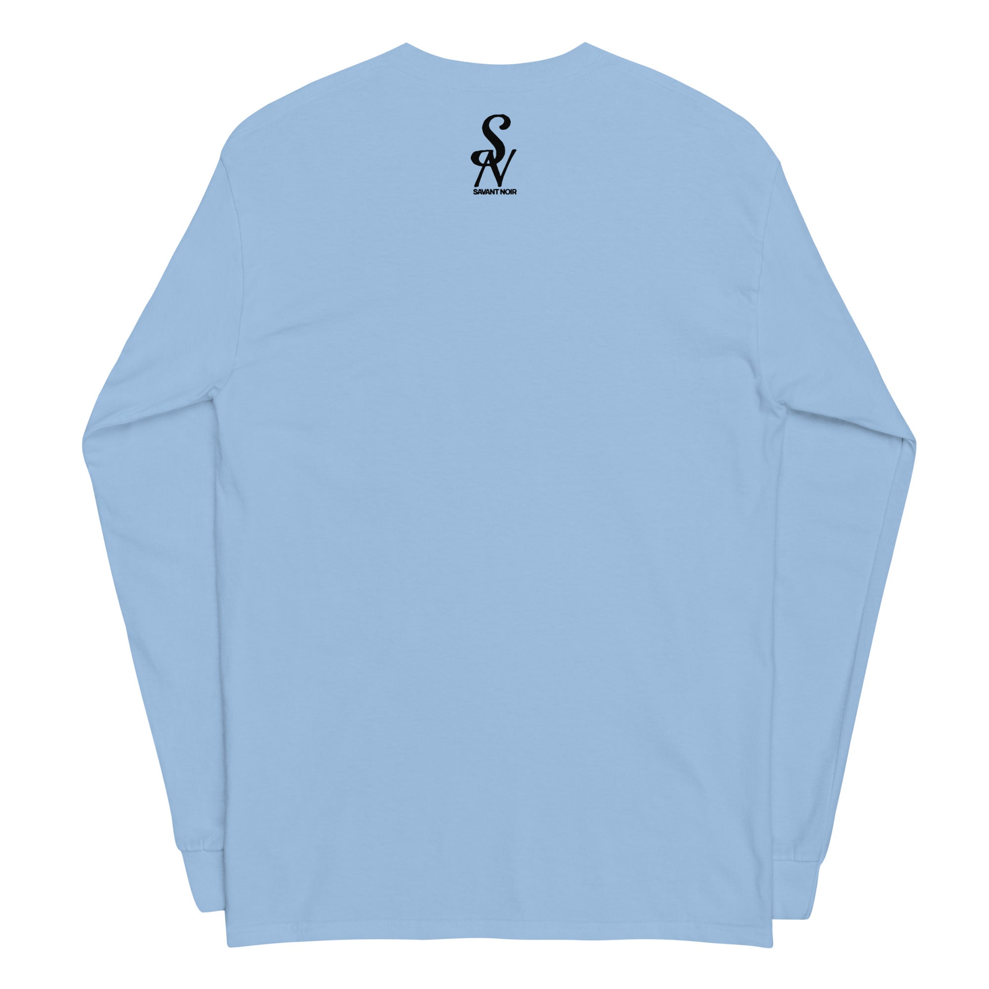 SAVANT NOIR light blue luxury streetwear long sleeve with black logo on upper back