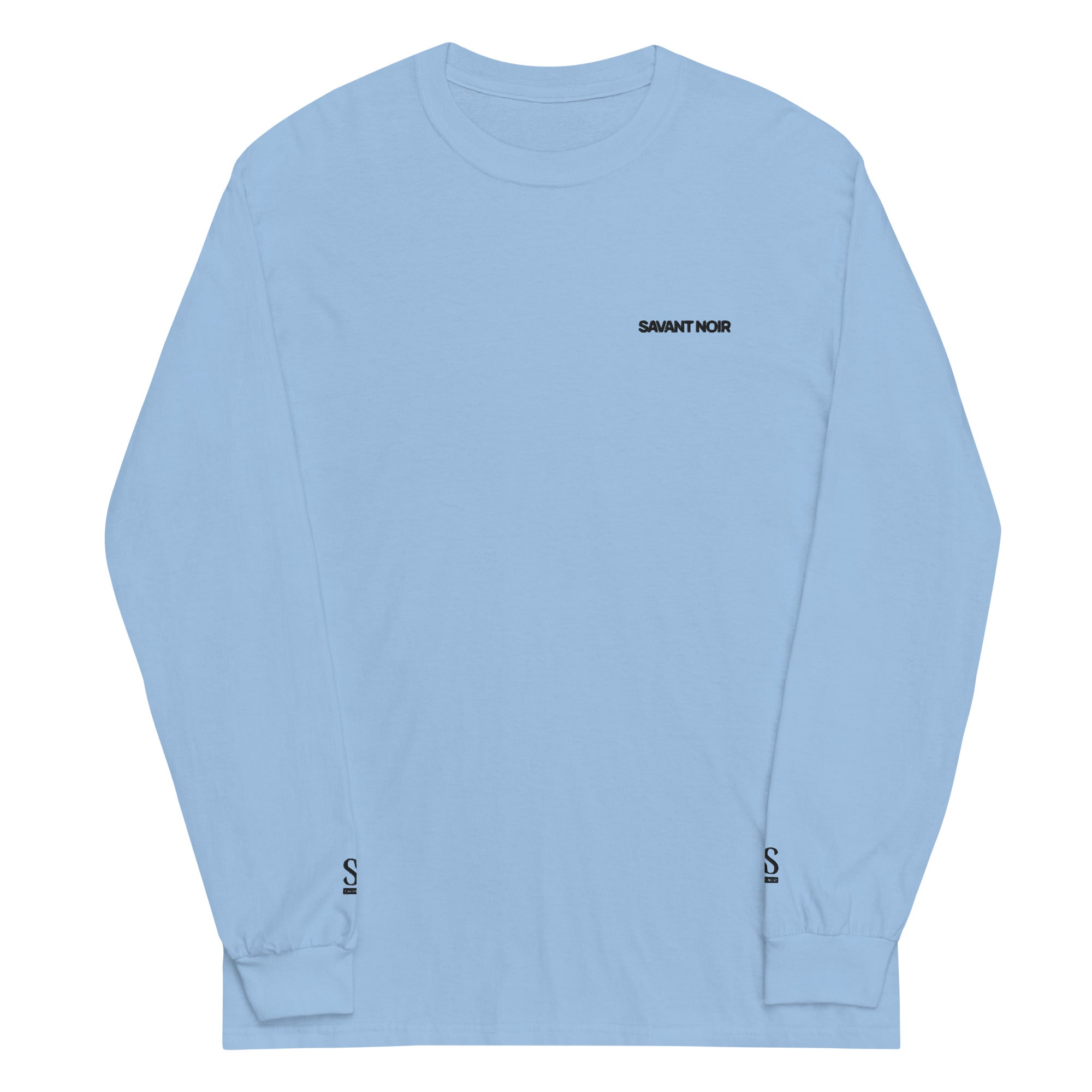 SAVANT NOIR light blue luxury streetwear long sleeve shirt with logo on chest and cuffs