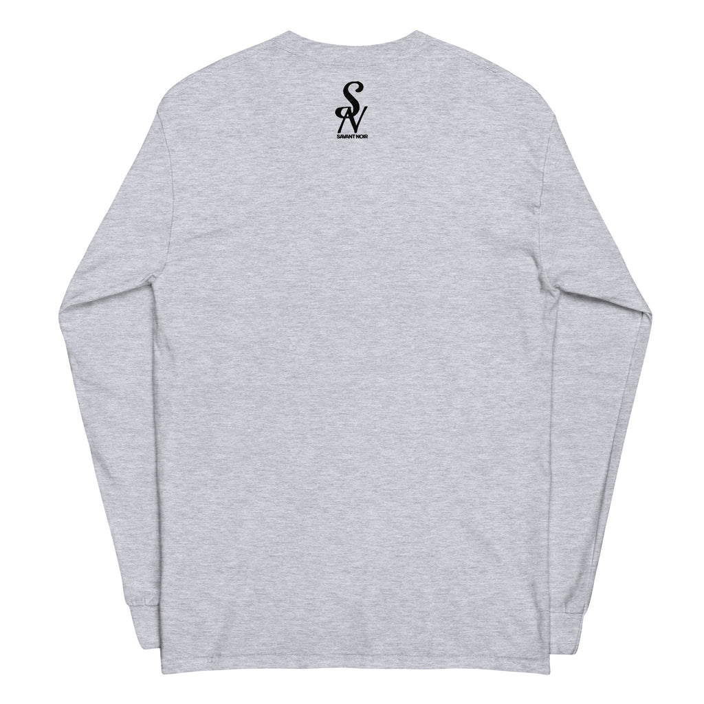 SAVANT NOIR gray luxury streetwear long sleeve shirt with black logo on back collar