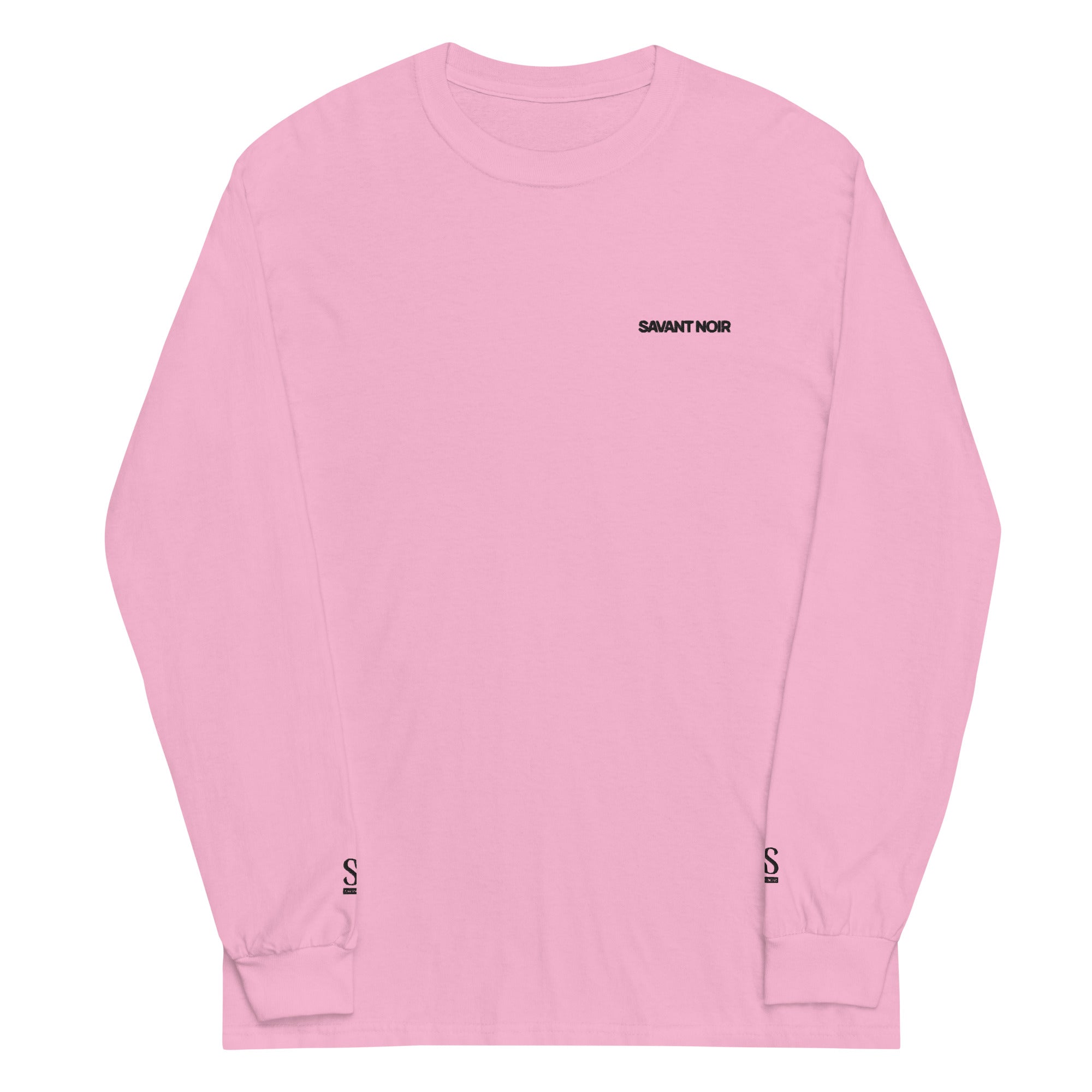 SAVANT NOIR pink luxury streetwear long sleeve with small black logo on chest and sleeve cuffs