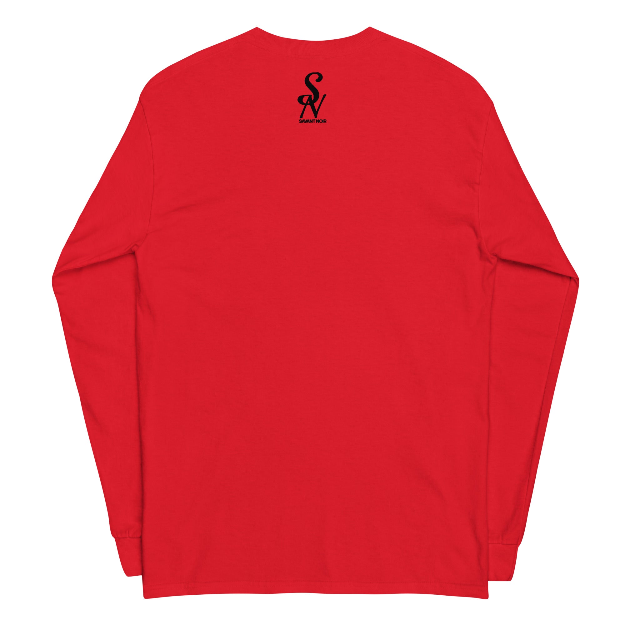 SAVANT NOIR red luxury streetwear long sleeve shirt with black logo on upper back