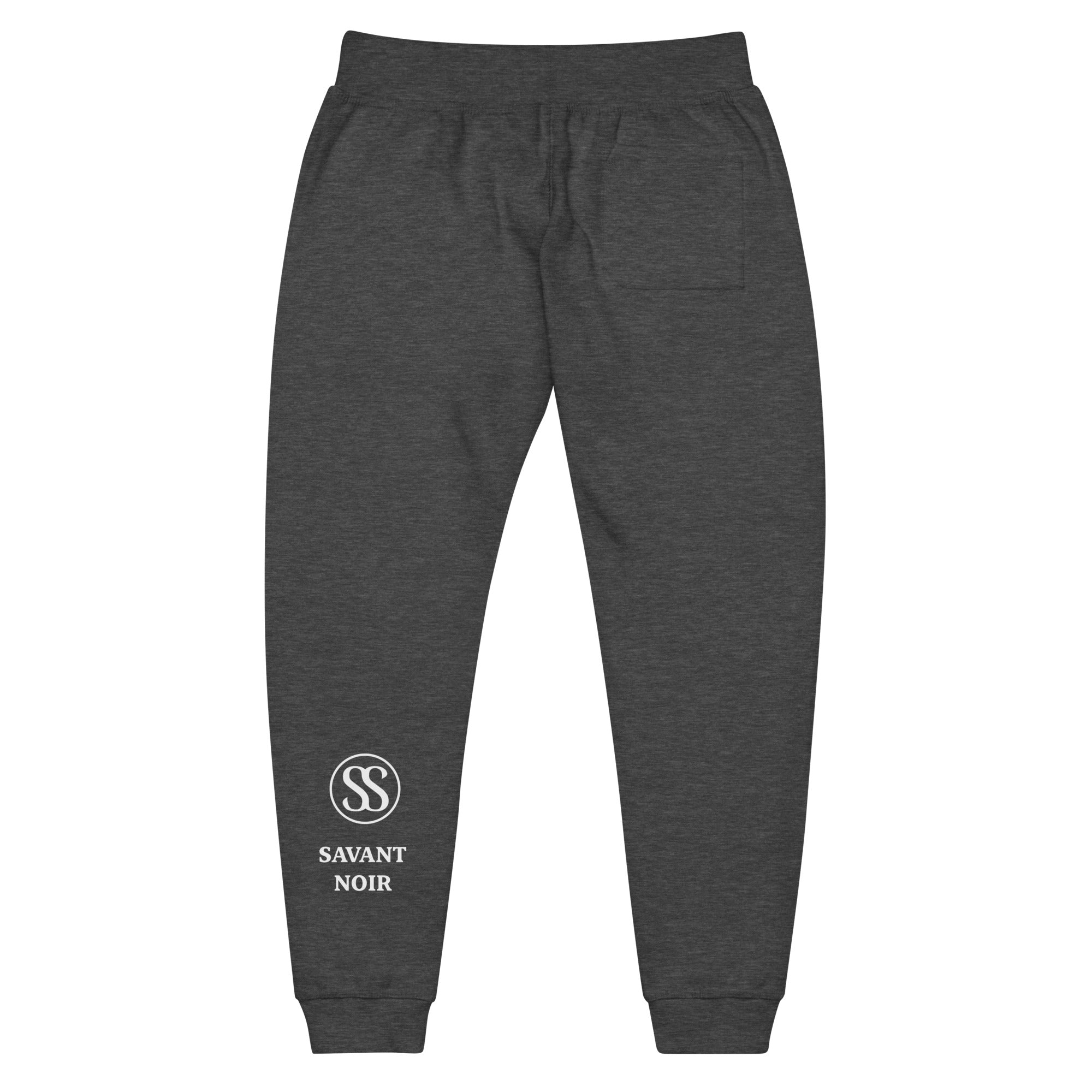 SAVANT NOIR dark gray luxury streetwear quiet pants with logo on leg and back pocket detail