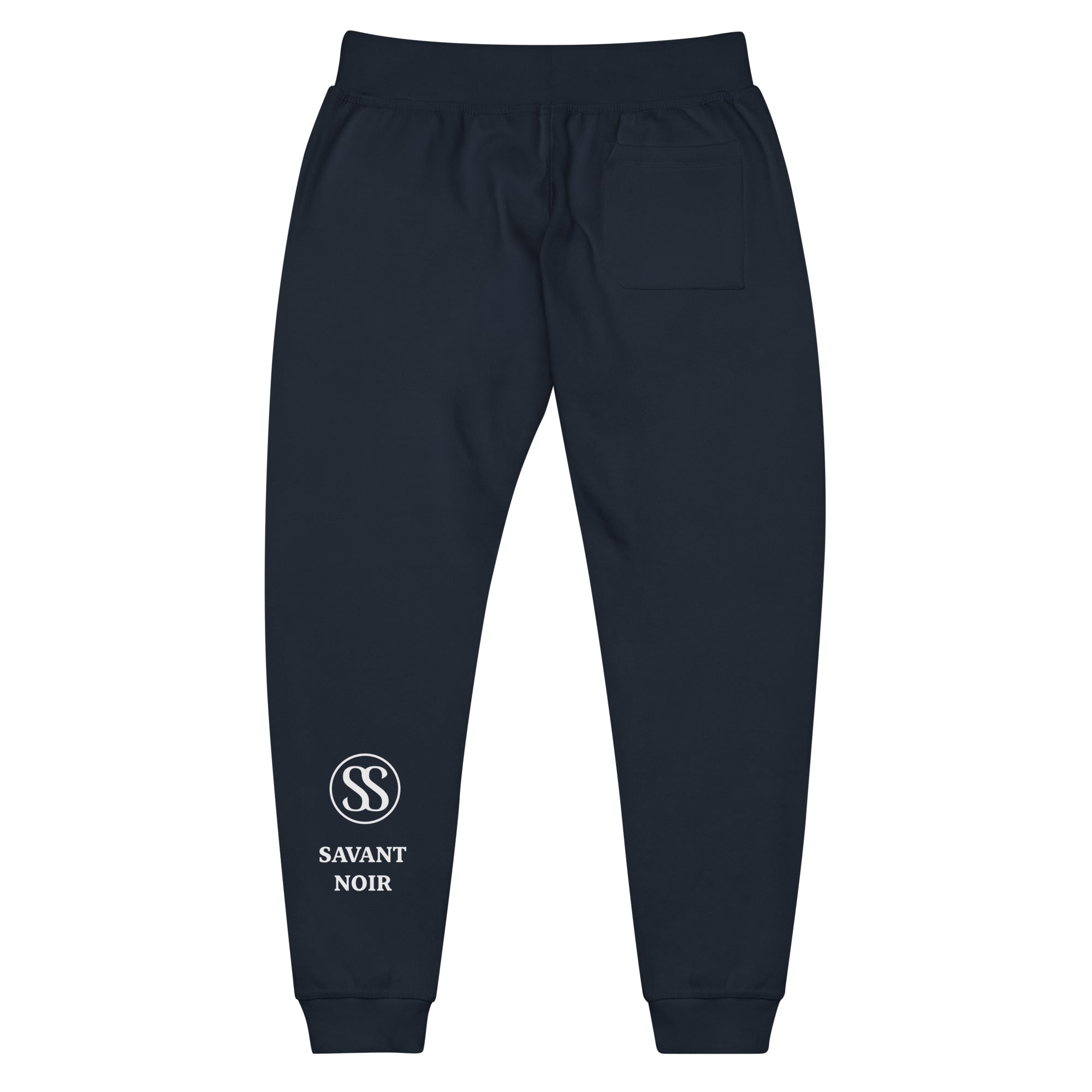 SAVANT NOIR black luxury streetwear quiet pants with elastic waistband and logo on left leg