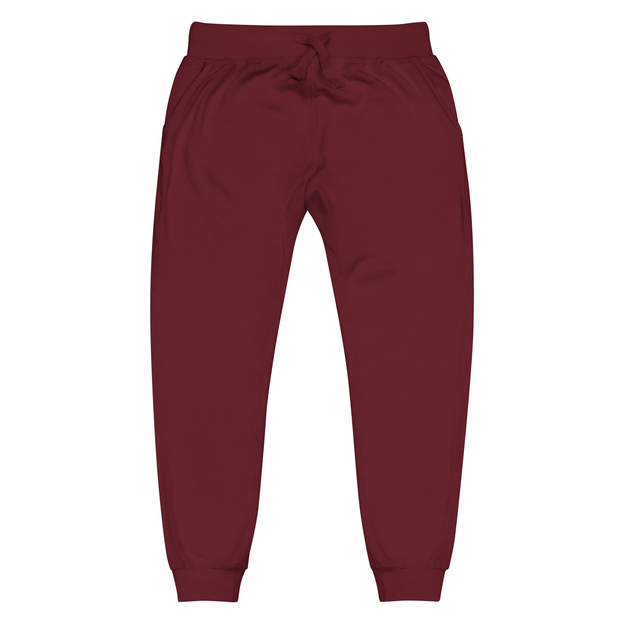 SAVANT NOIR maroon luxury streetwear quiet pants with elastic waistband and cuffed ankles