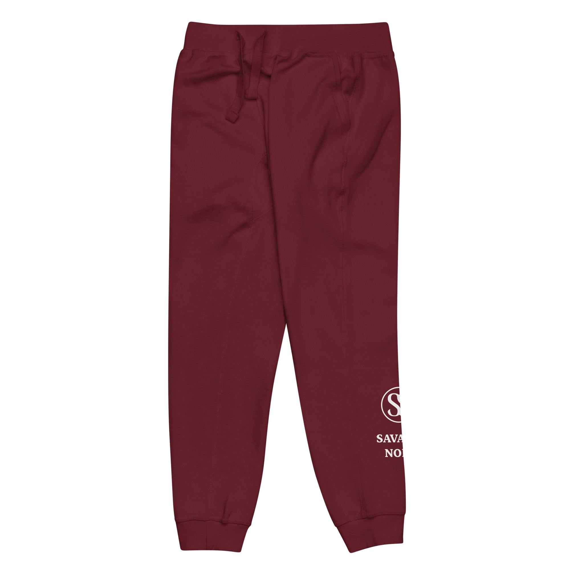 SAVANT NOIR burgundy luxury streetwear quiet pants with drawstring waist and cuffed ankles