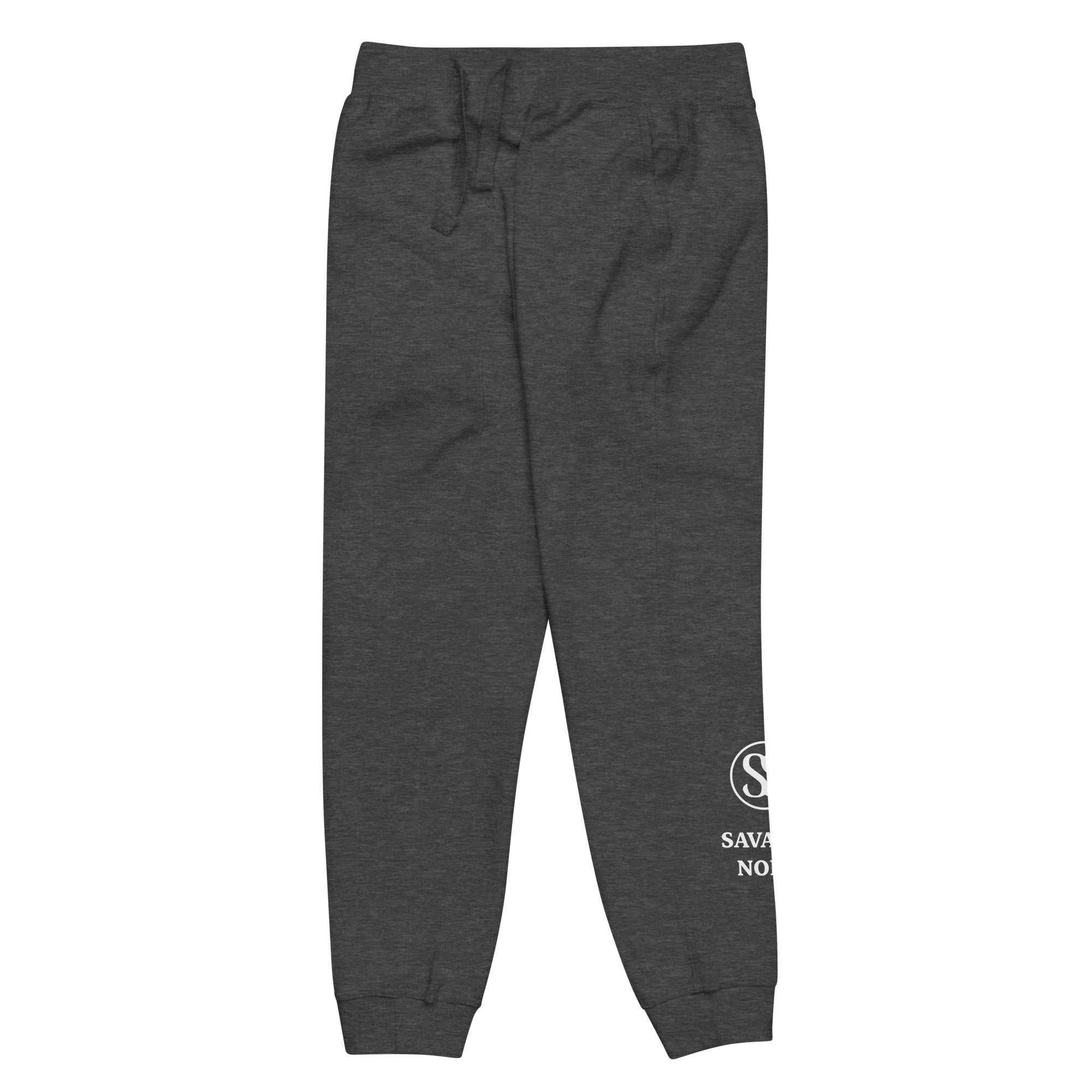 SAVANT NOIR luxury streetwear quiet pants in dark gray with elastic waistband and cuffed ankles