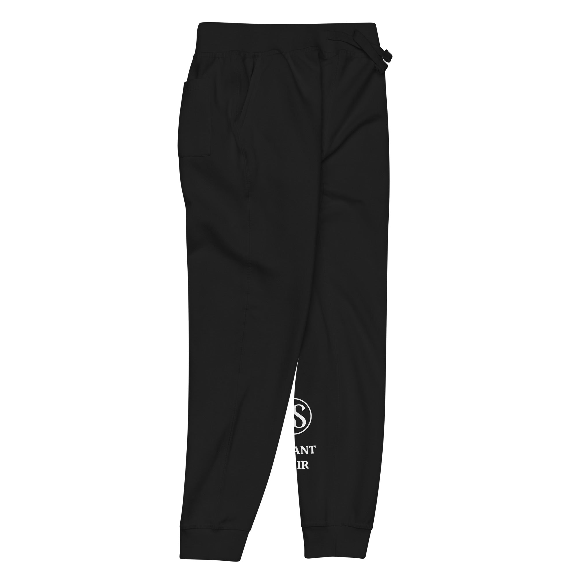 SAVANT NOIR black luxury streetwear quiet pants with drawstring waist and cuffed ankles