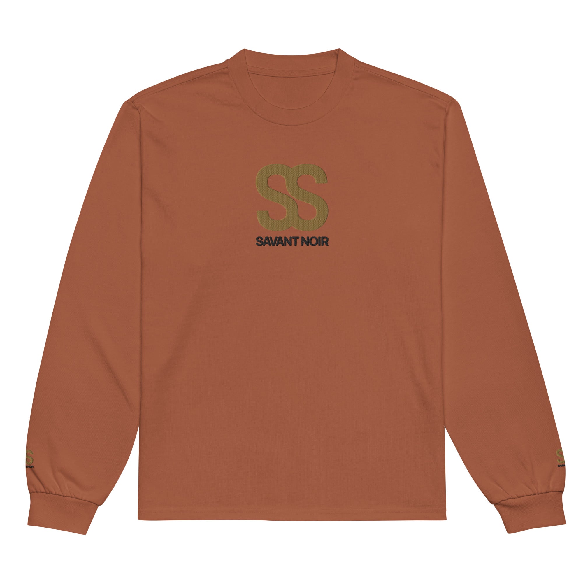 SAVANT NOIR premium cotton statement tee in rust color with SS logo and long sleeves