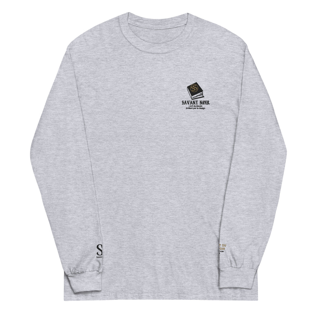 SAVANT NOIR refined cotton long sleeve tee for men in light gray with logo on chest and cuff details