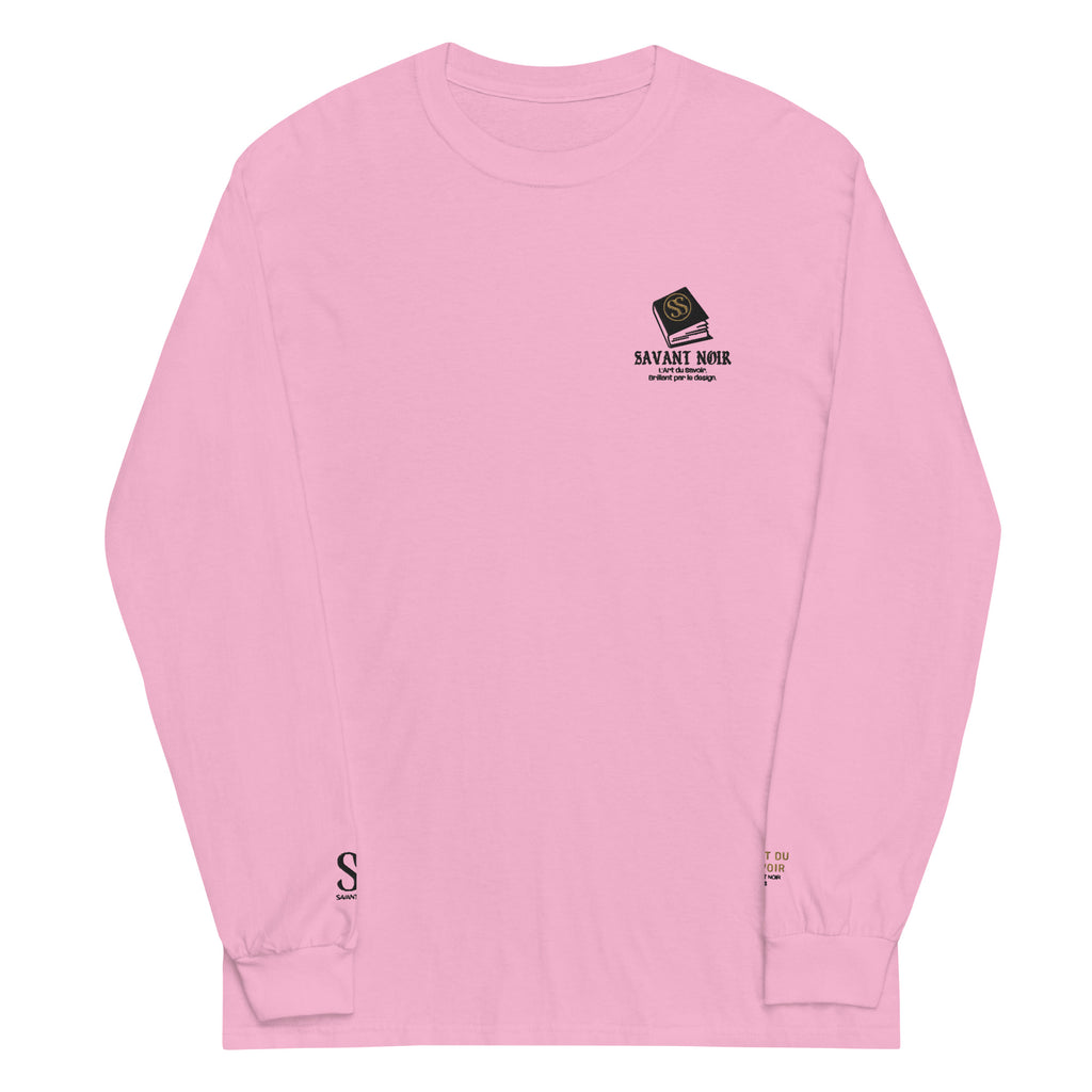 SAVANT NOIR refined cotton long sleeve tee for men in pink with logo on chest and sleeve