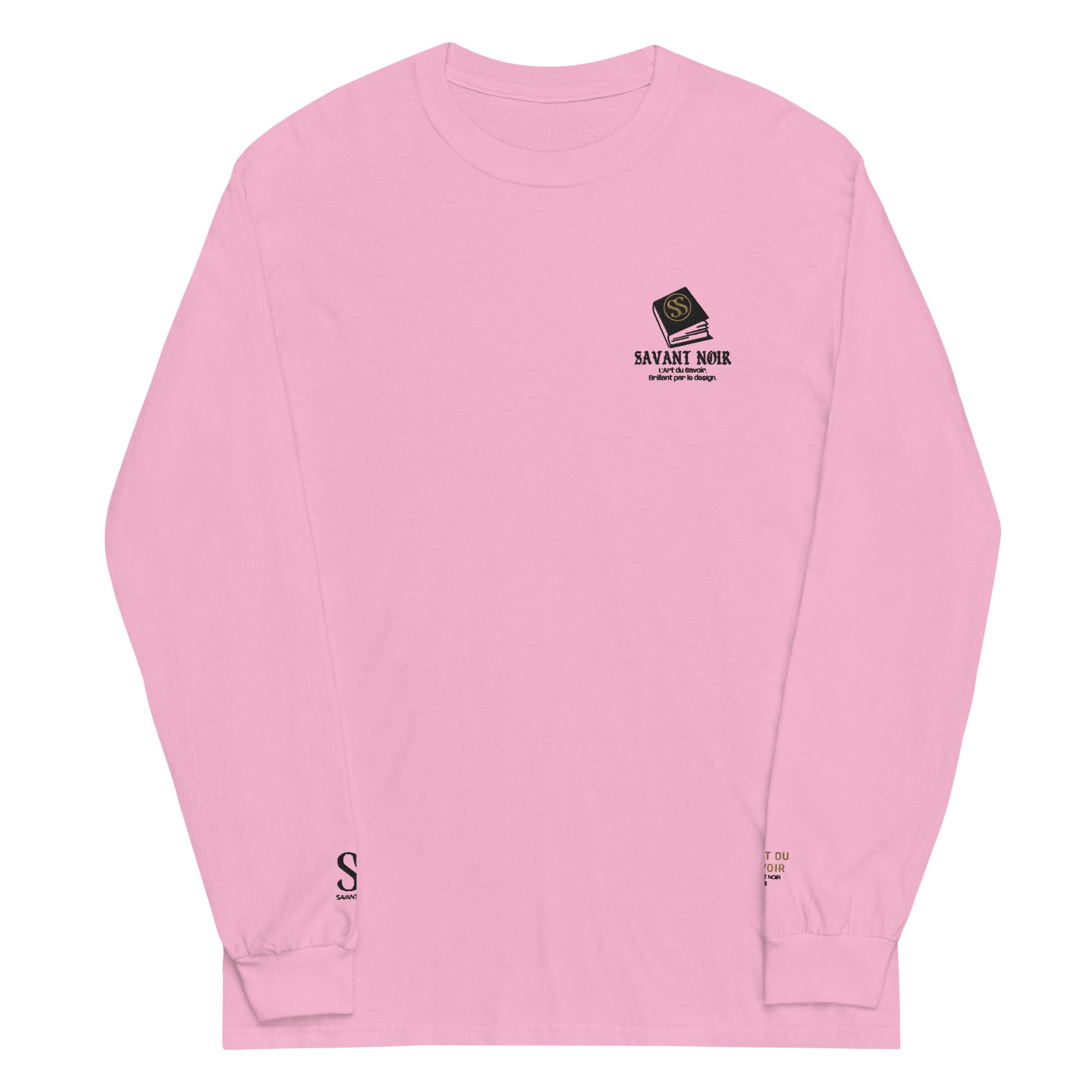 SAVANT NOIR refined cotton long sleeve tee for men in pink with logo on chest and sleeve