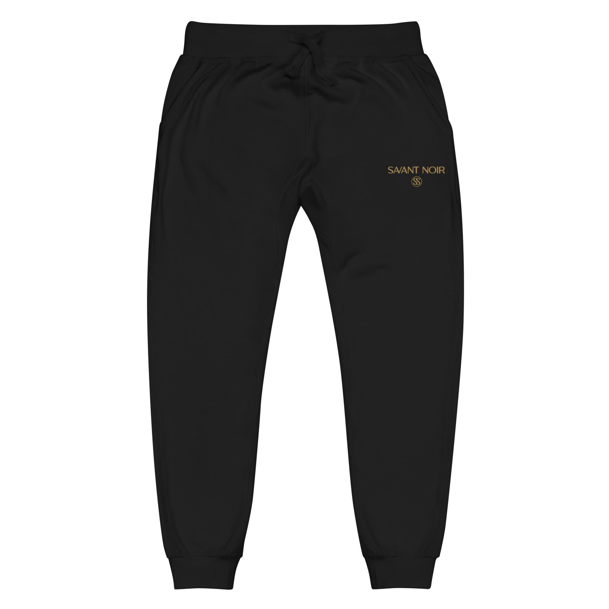 SAVANT NOIR black refined modern essentials pants with elastic waistband and cuffed ankles
