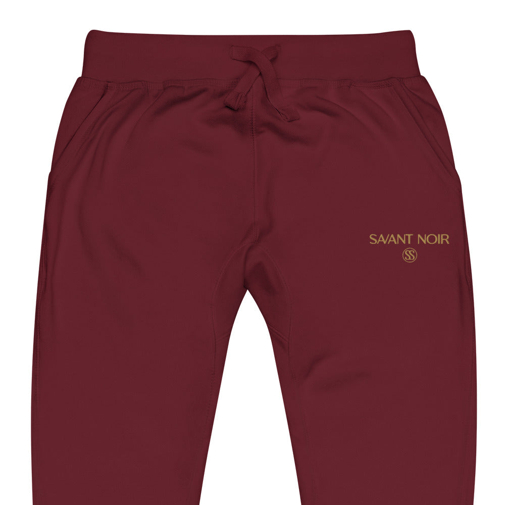 SAVANT NOIR refined modern essentials pants in burgundy with drawstring waist and gold logo
