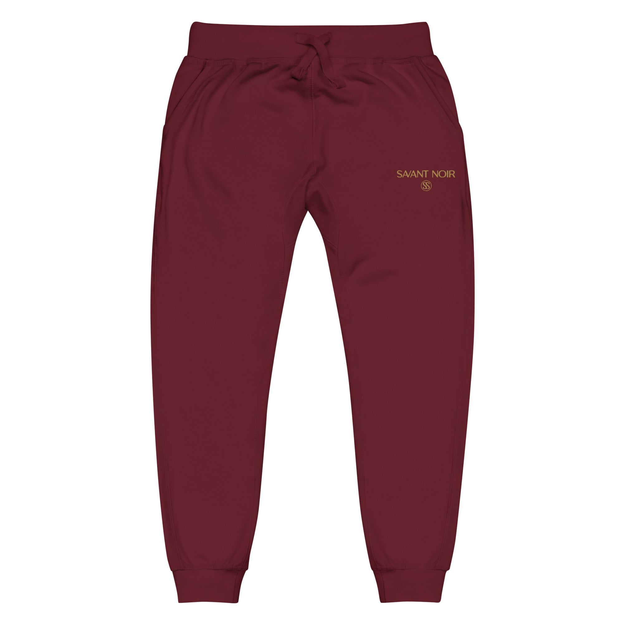 SAVANT NOIR burgundy refined modern essentials pants with drawstring waist and logo detail