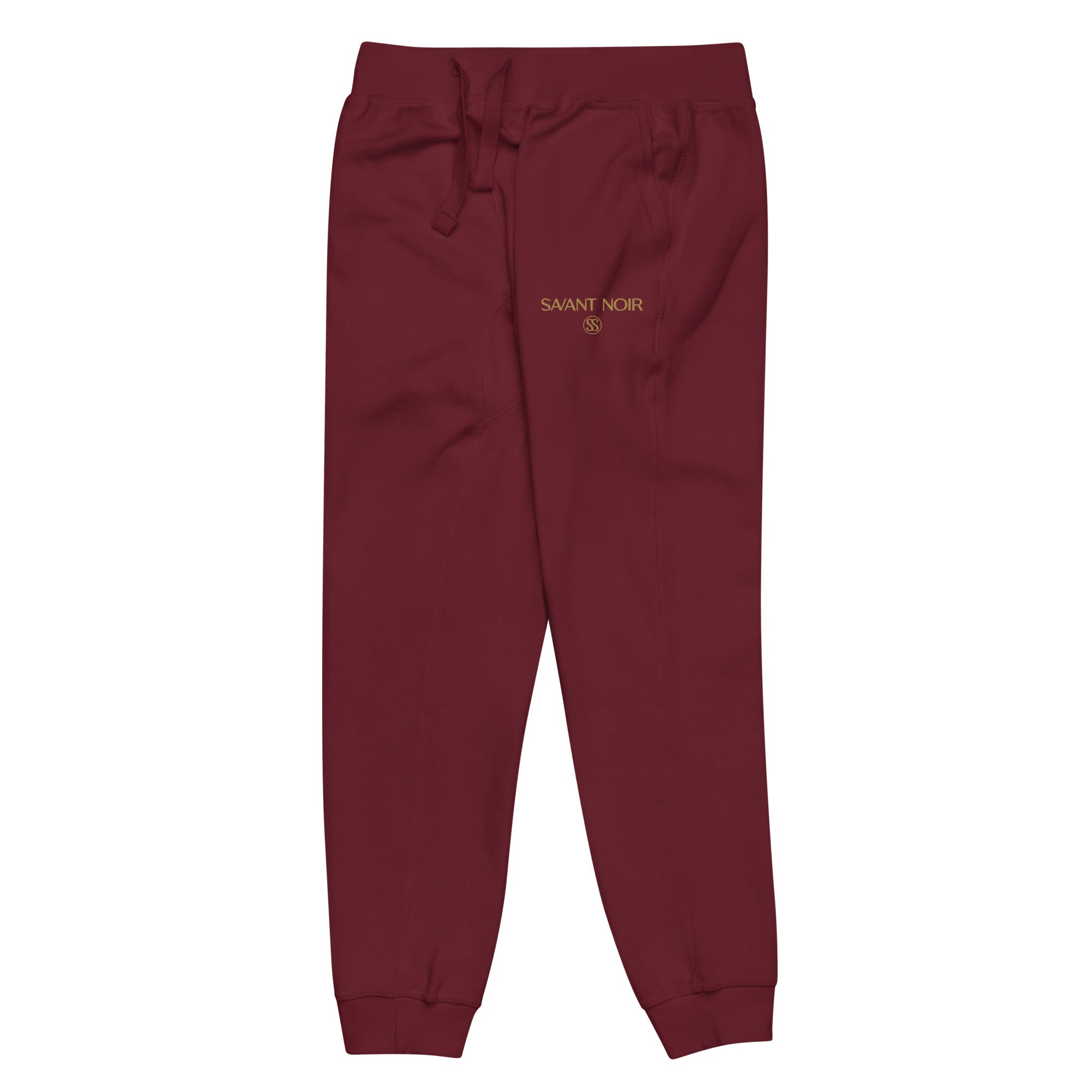 SAVANT NOIR maroon refined modern essentials pants with drawstring waist and cuffed ankles