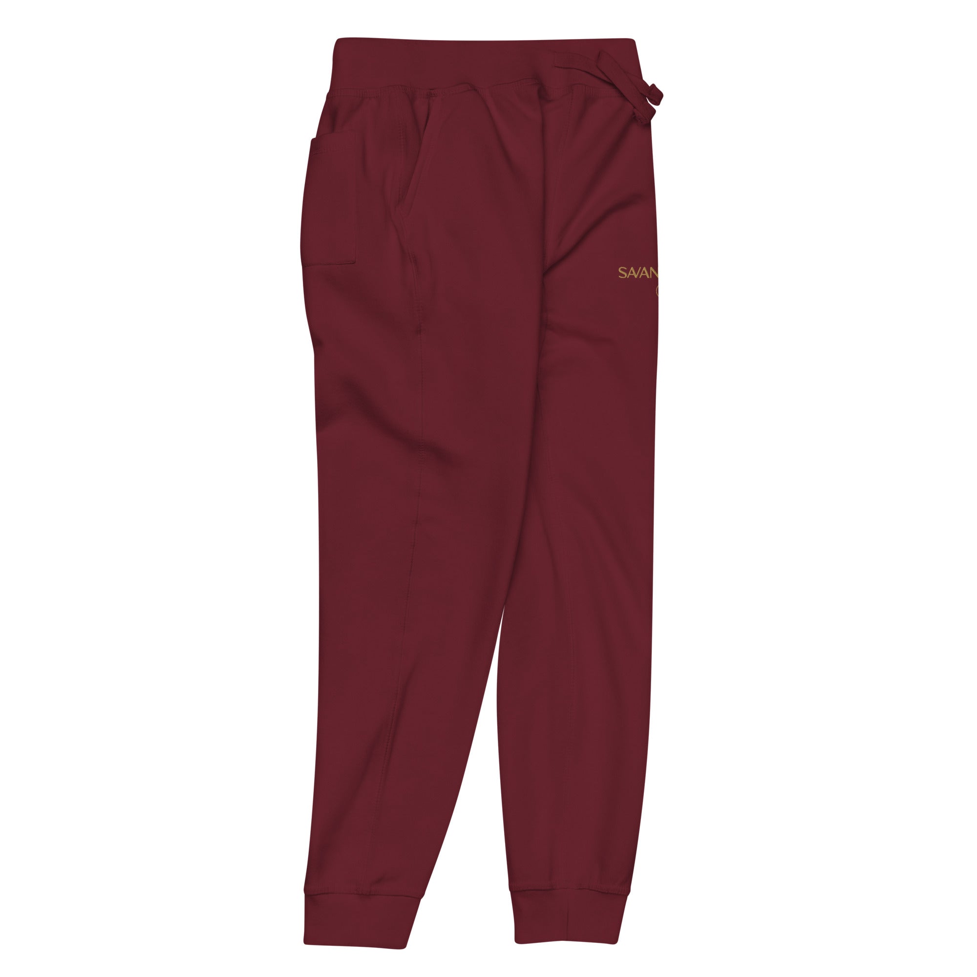 SAVANT NOIR refined modern essentials pants in maroon with elastic waistband and side pockets