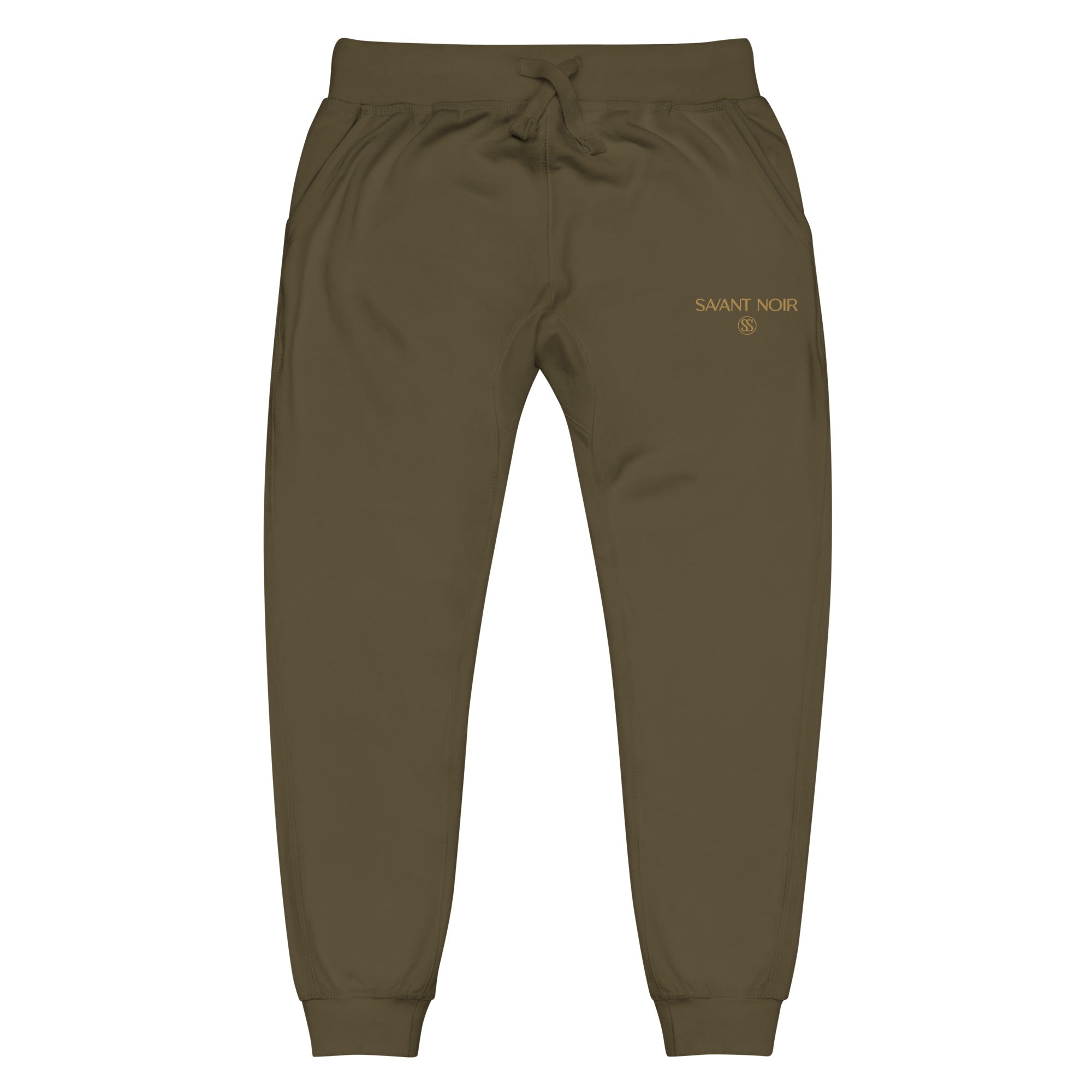 SAVANT NOIR olive refined modern essentials pants with drawstring waist and cuffed ankles