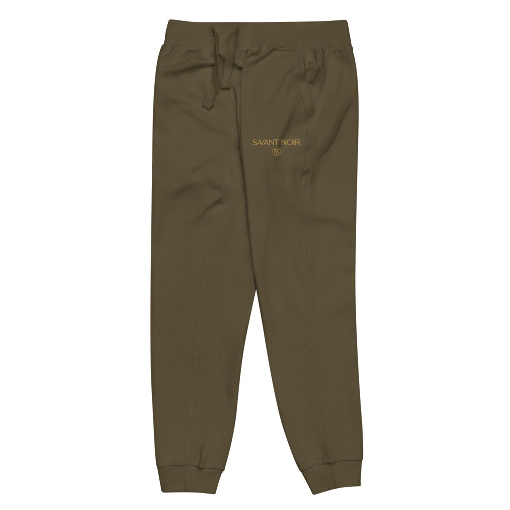 SAVANT NOIR olive green refined modern essentials pants with drawstring waist and cuffed ankles