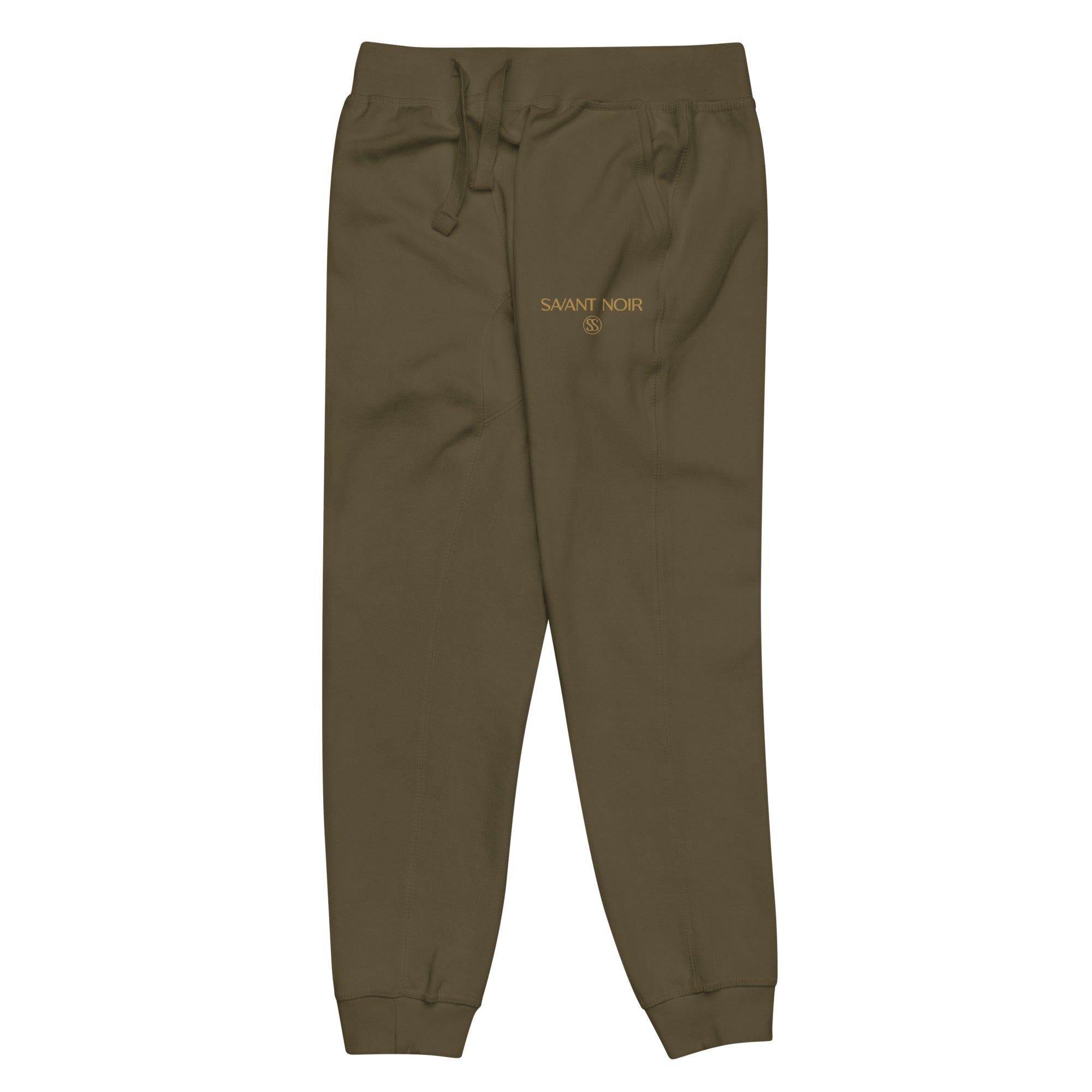 SAVANT NOIR olive green refined modern essentials pants with drawstring waist and cuffed ankles