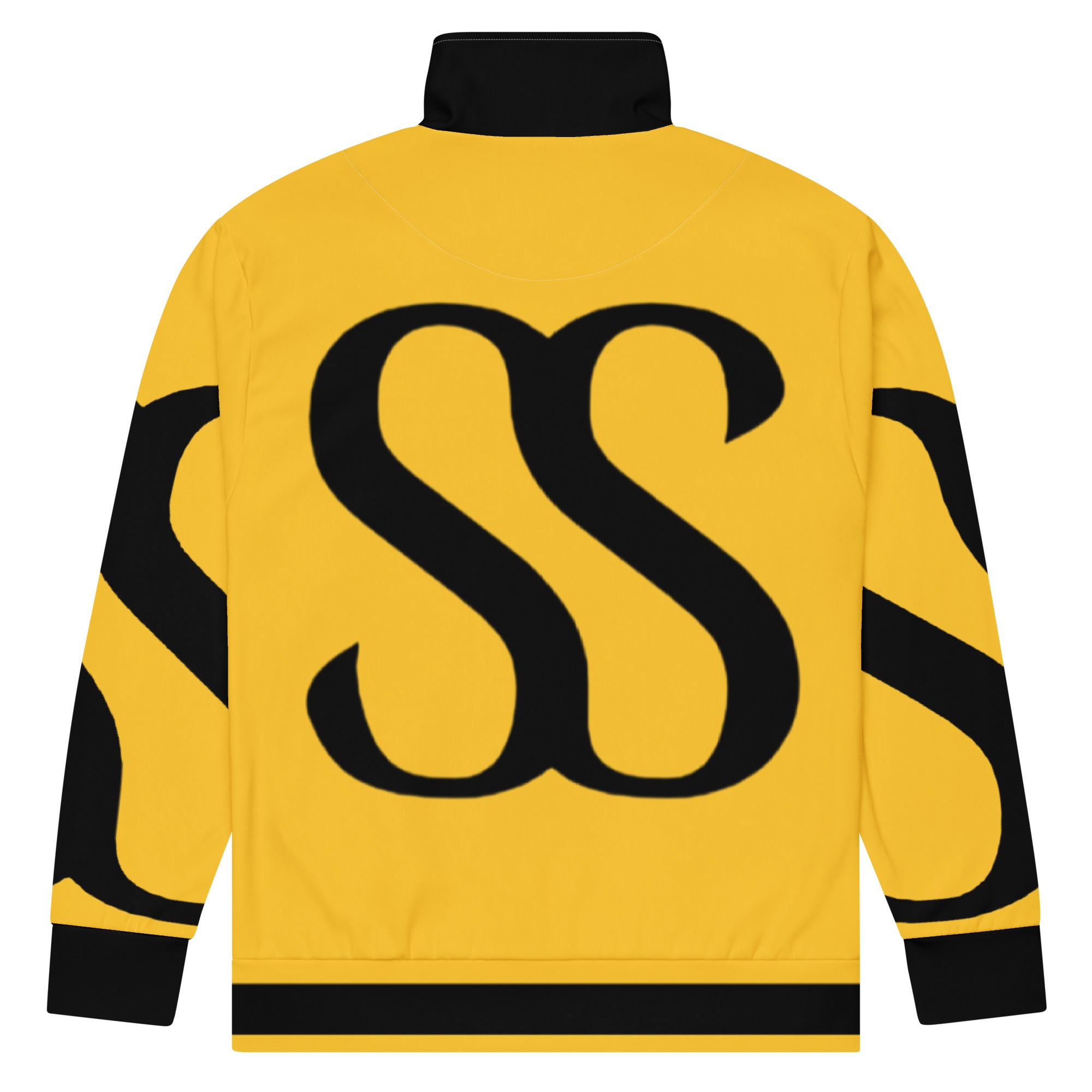 Yellow luxury track jacket by SAVANT NOIR with black logo and collar design on the back