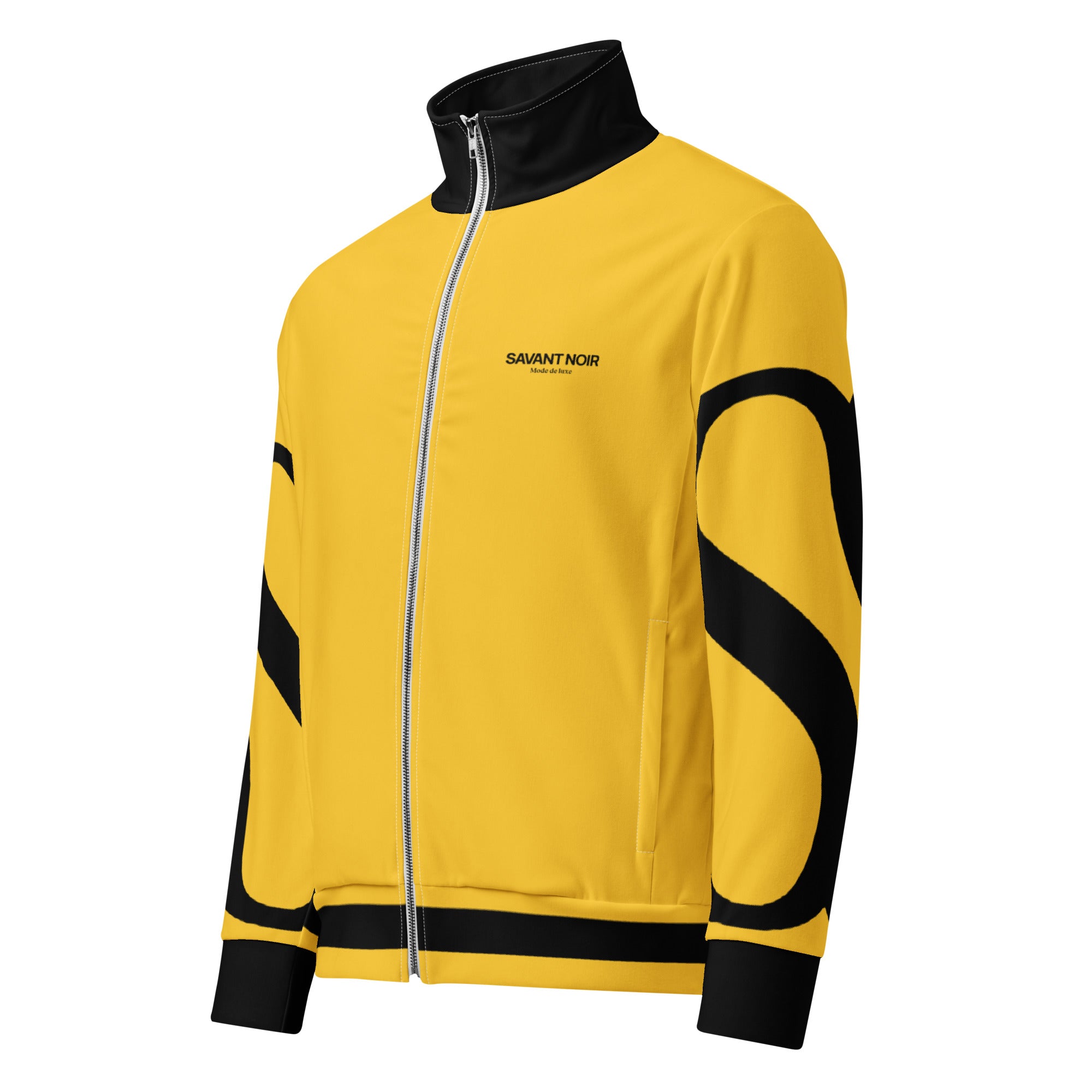 SAVANT NOIR yellow luxury track jacket with black collar cuffs and zipper detailing
