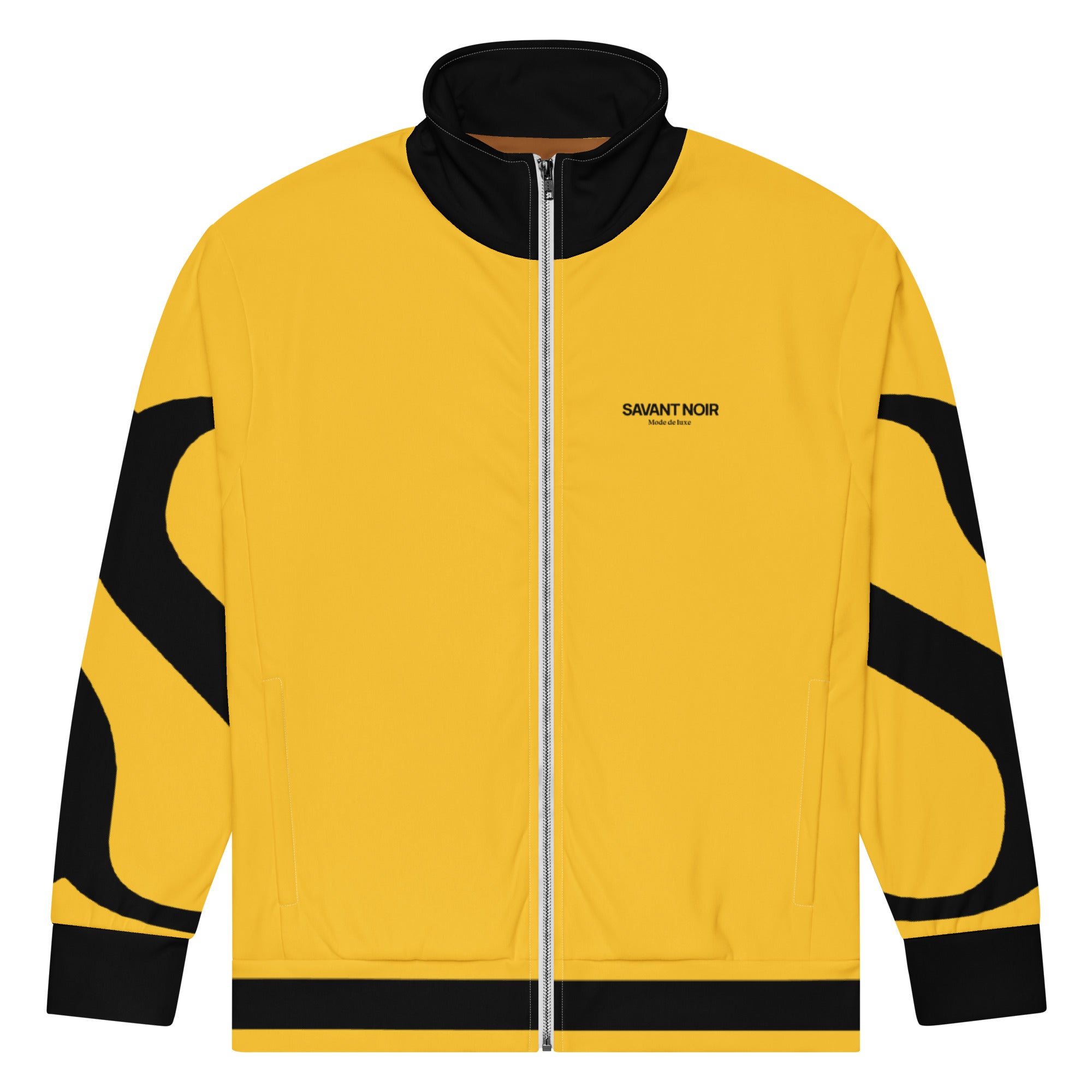 SAVANT NOIR yellow luxury track jacket with black accents and full front zipper