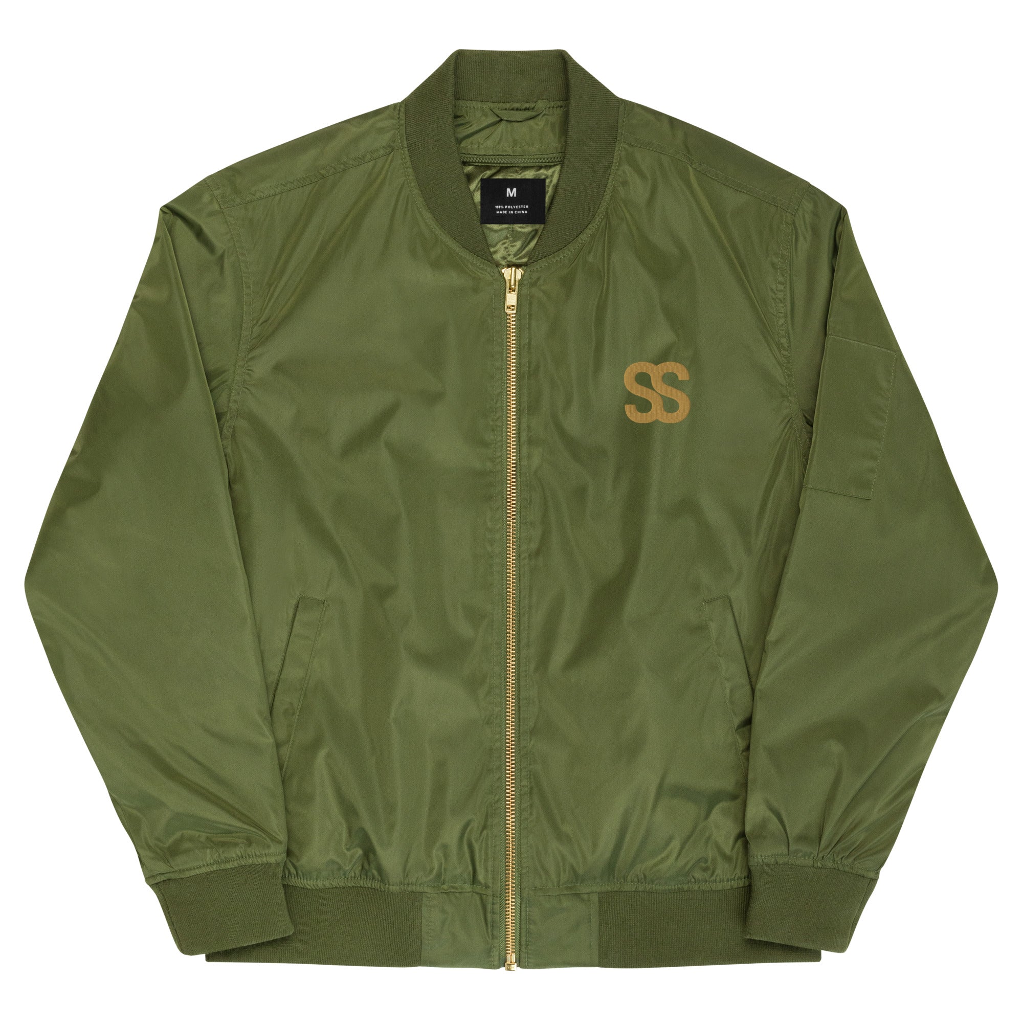 SAVANT NOIR designer olive bomber for men with front zip and ribbed cuffs and hem