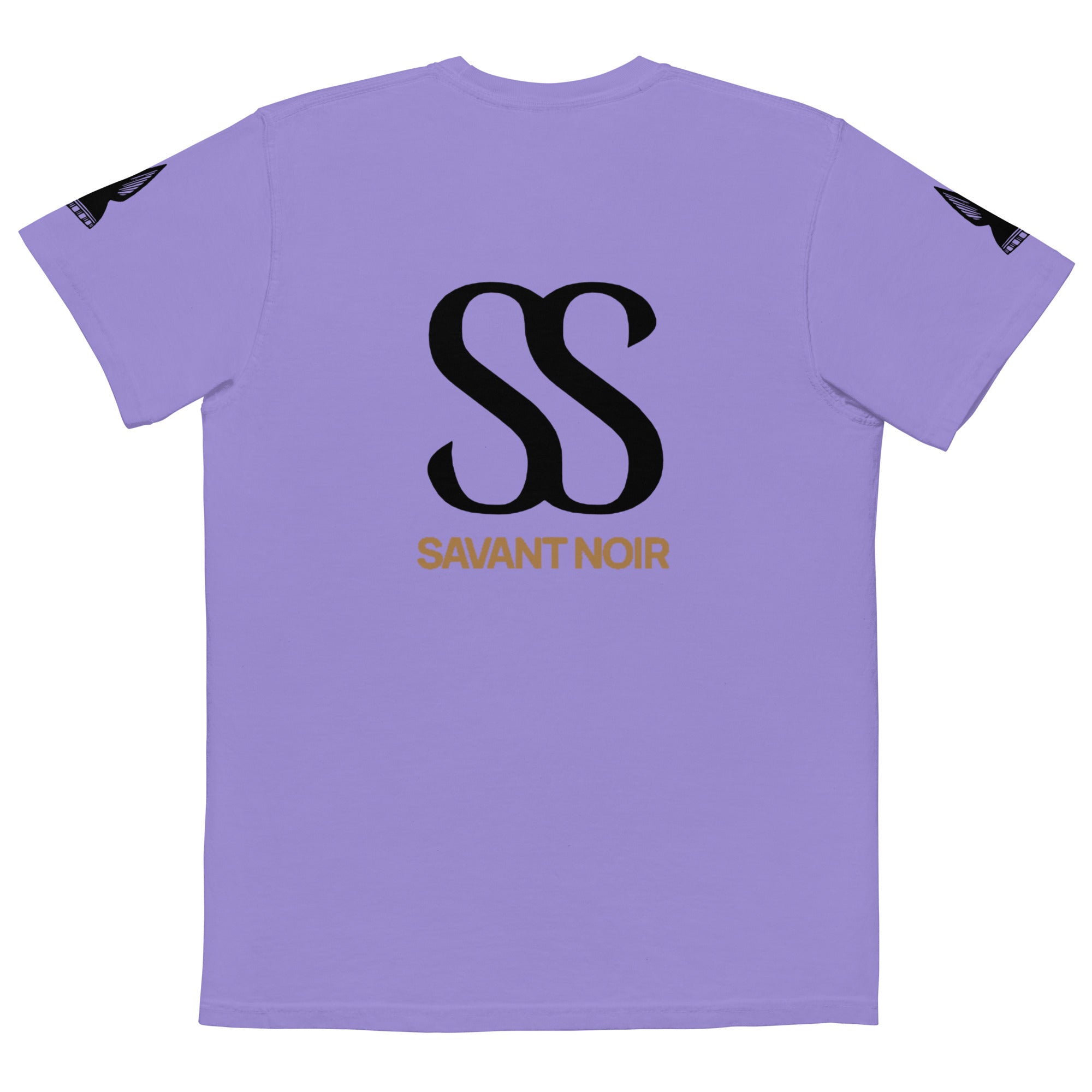 SAVANT NOIR lavender t-shirt with black SS logo on back luxury pocket tee