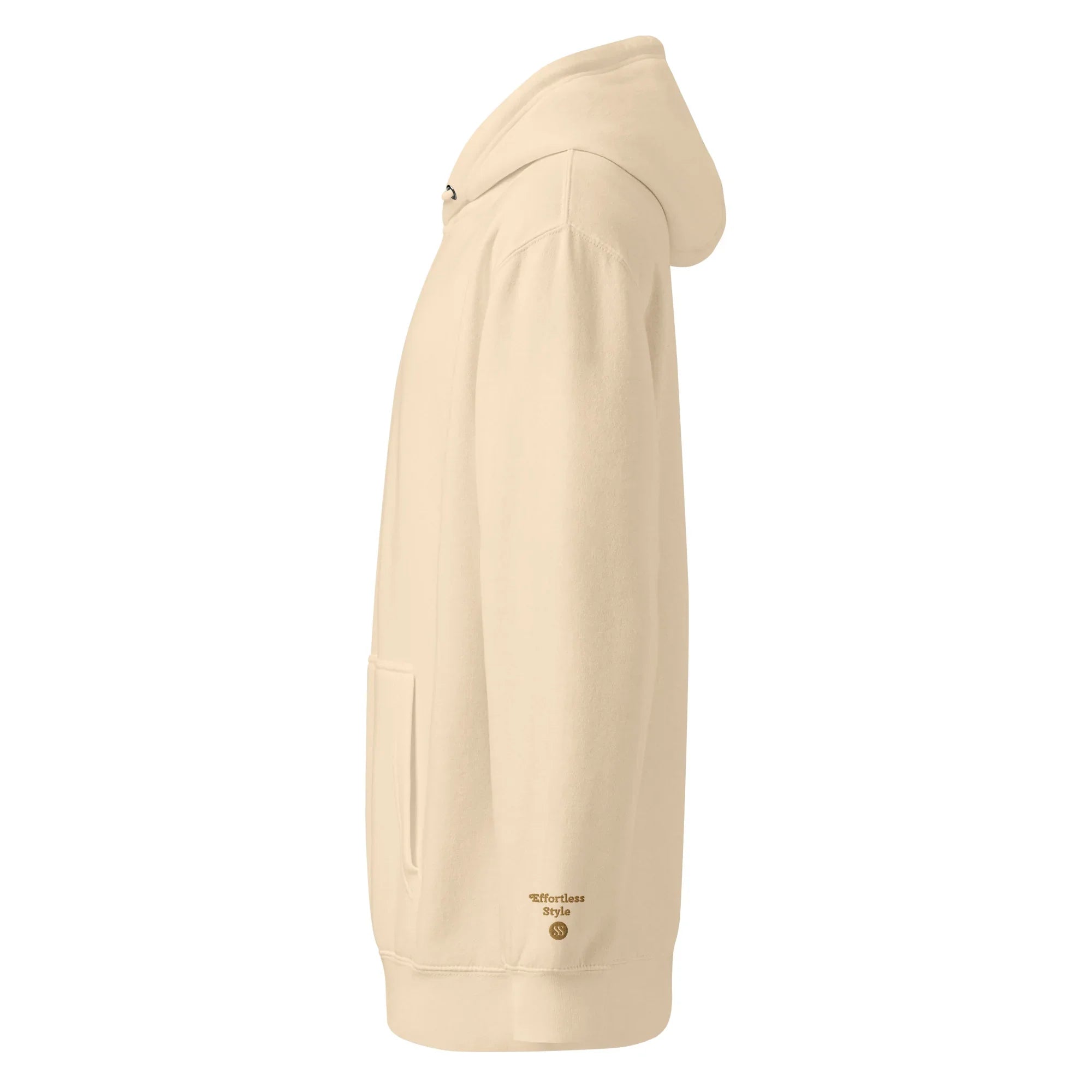 SAVANT NOIR beige luxury minimalist hoodie with side pocket and hood in a clean modern design