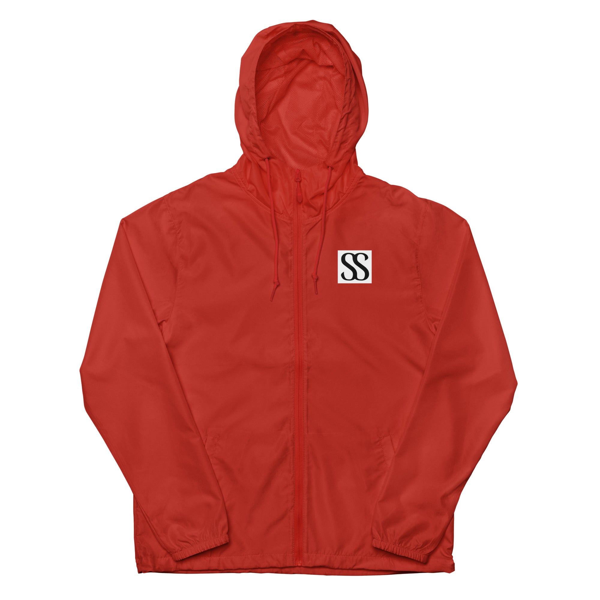SAVANT NOIR luxury unisex windbreaker in red with hood and front zipper