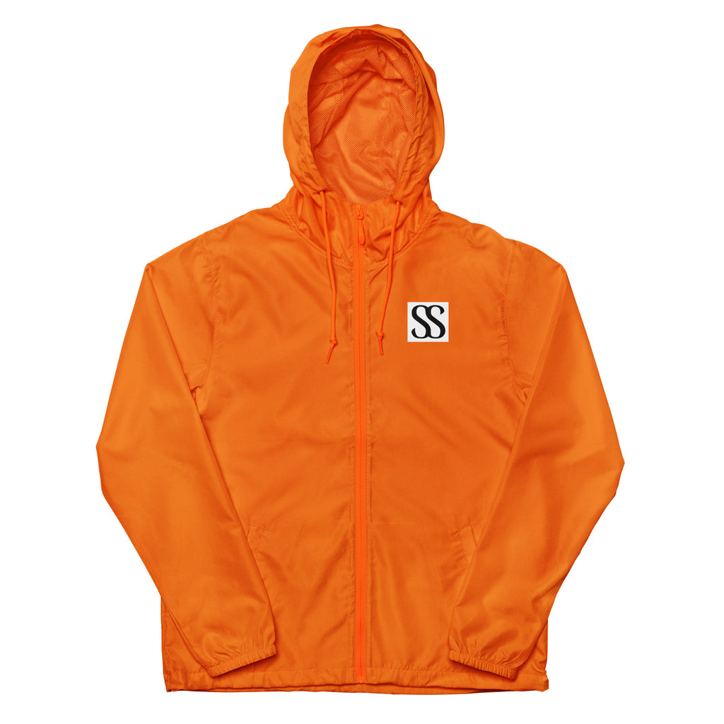 SAVANT NOIR orange luxury unisex windbreaker jacket with hood and front zipper