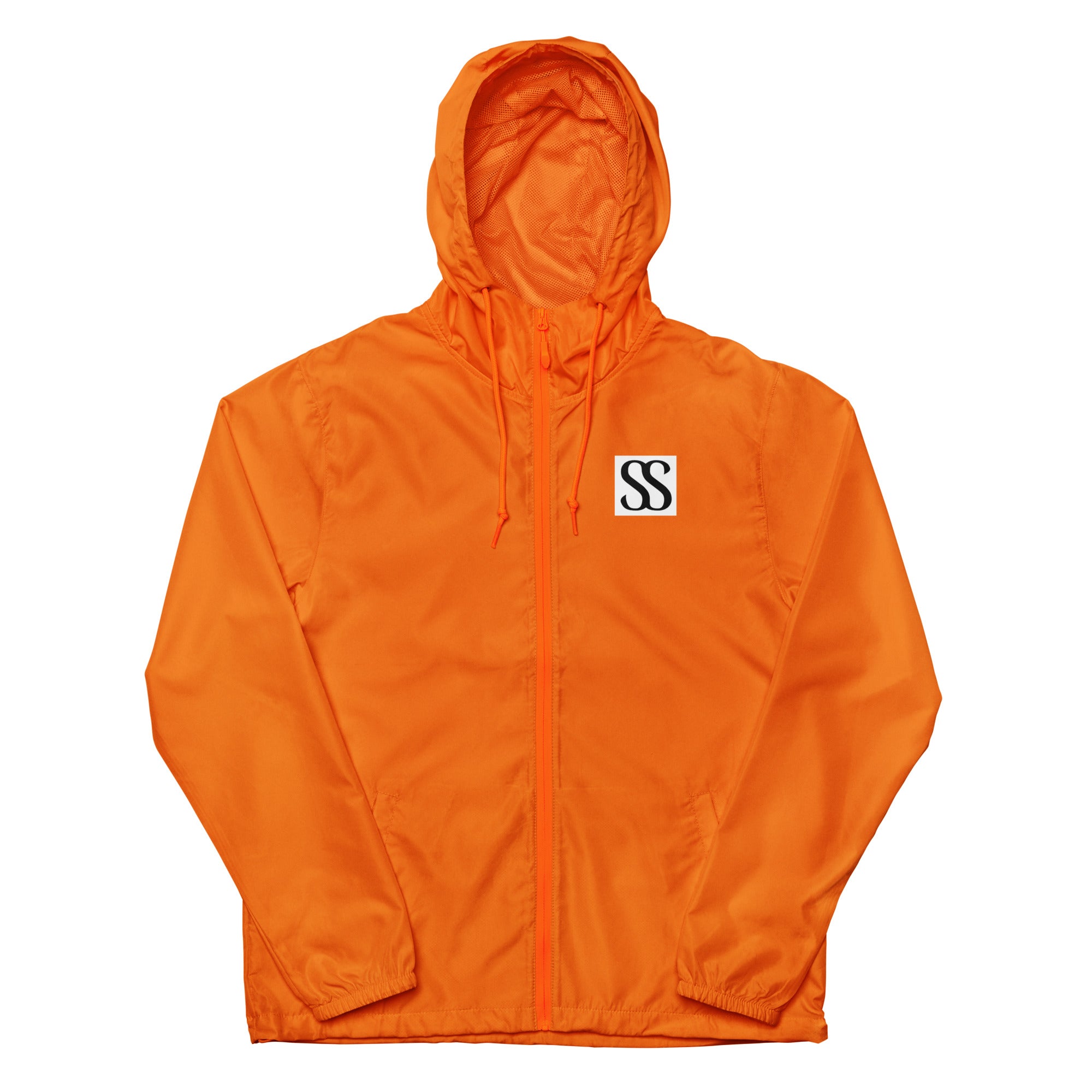 SAVANT NOIR orange luxury unisex windbreaker jacket with hood and front zipper