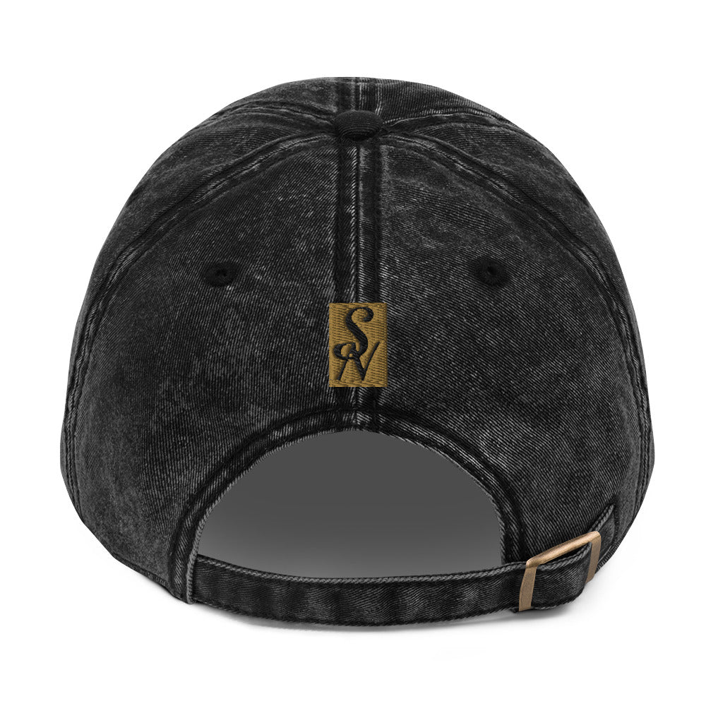SAVANT NOIR black vintage cotton twill cap with adjustable strap and logo patch at back